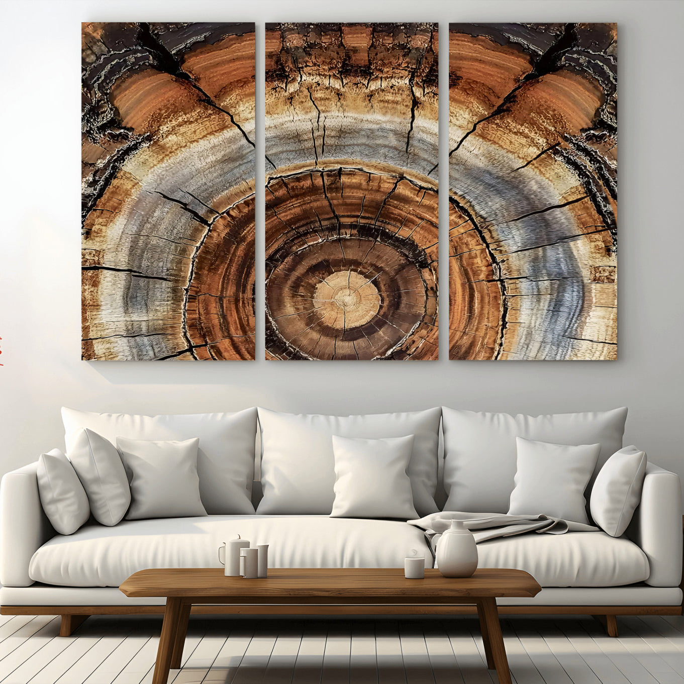 -Tree Rings Wall Art Canvas Print, Framed Wood Texture Art Picture Print, Rustic Pattern Perfect Rustic Organic Decor Artwork
