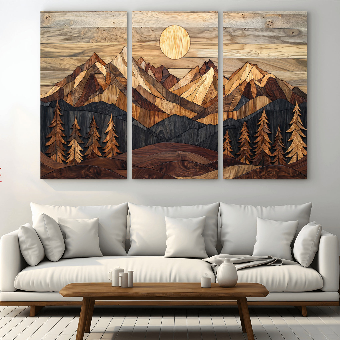 39116082-MGV-CV-36X24-Wood Mountain Landscape Wall Art Canvas Print – Framed Sunset Hills Nature Artwork, Abstract Boho Decor for Home, Office
