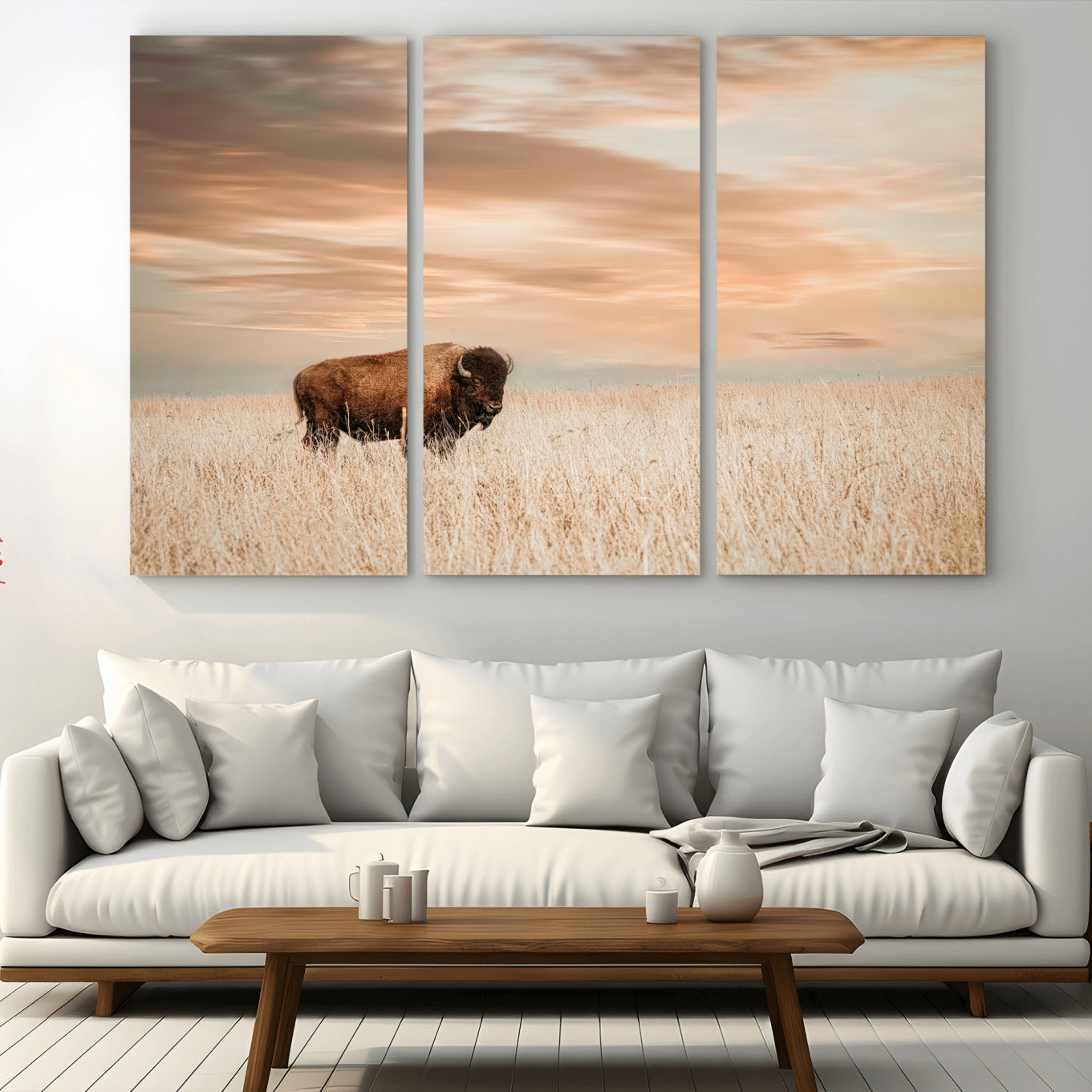 87282289-MGV-CV-36X24-Bison Wall Art Canvas Print – Framed Buffalo Artwork, Western Prairie Scene Perfect Rustic Decor for Home, Office