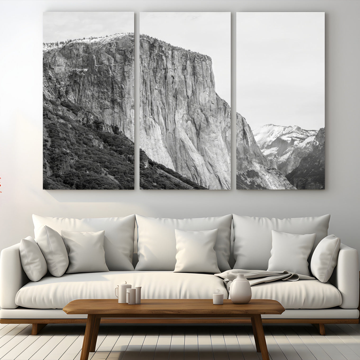 39393420-MGV-CV-48X32-3P-El Capitan Wall Art Canvas Print – Framed Yosemite Cliff Monochrome Mountain Landscape Nature Artwork for Home Office