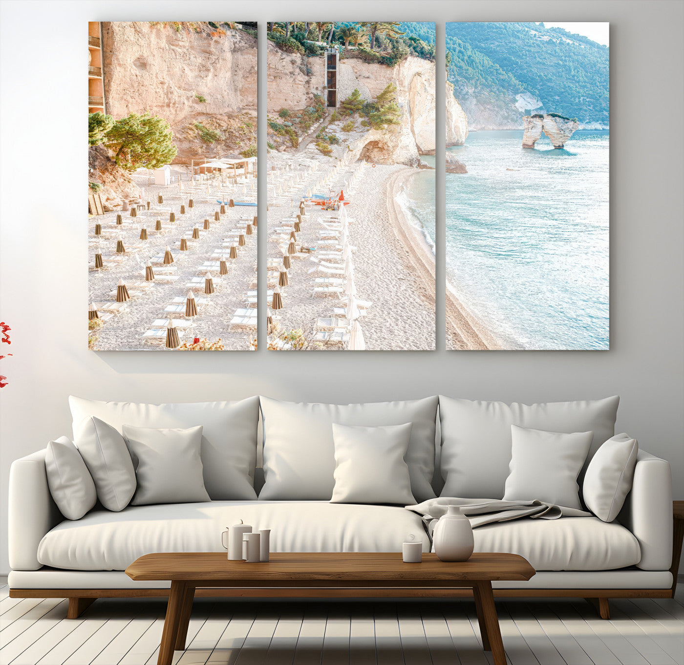 84816639-MGV-CV-48X32-3P-Beach Wall Art Canvas Print, Framed Coastal Art Picture Print, Summer Shore Perfect Coastal Decor
