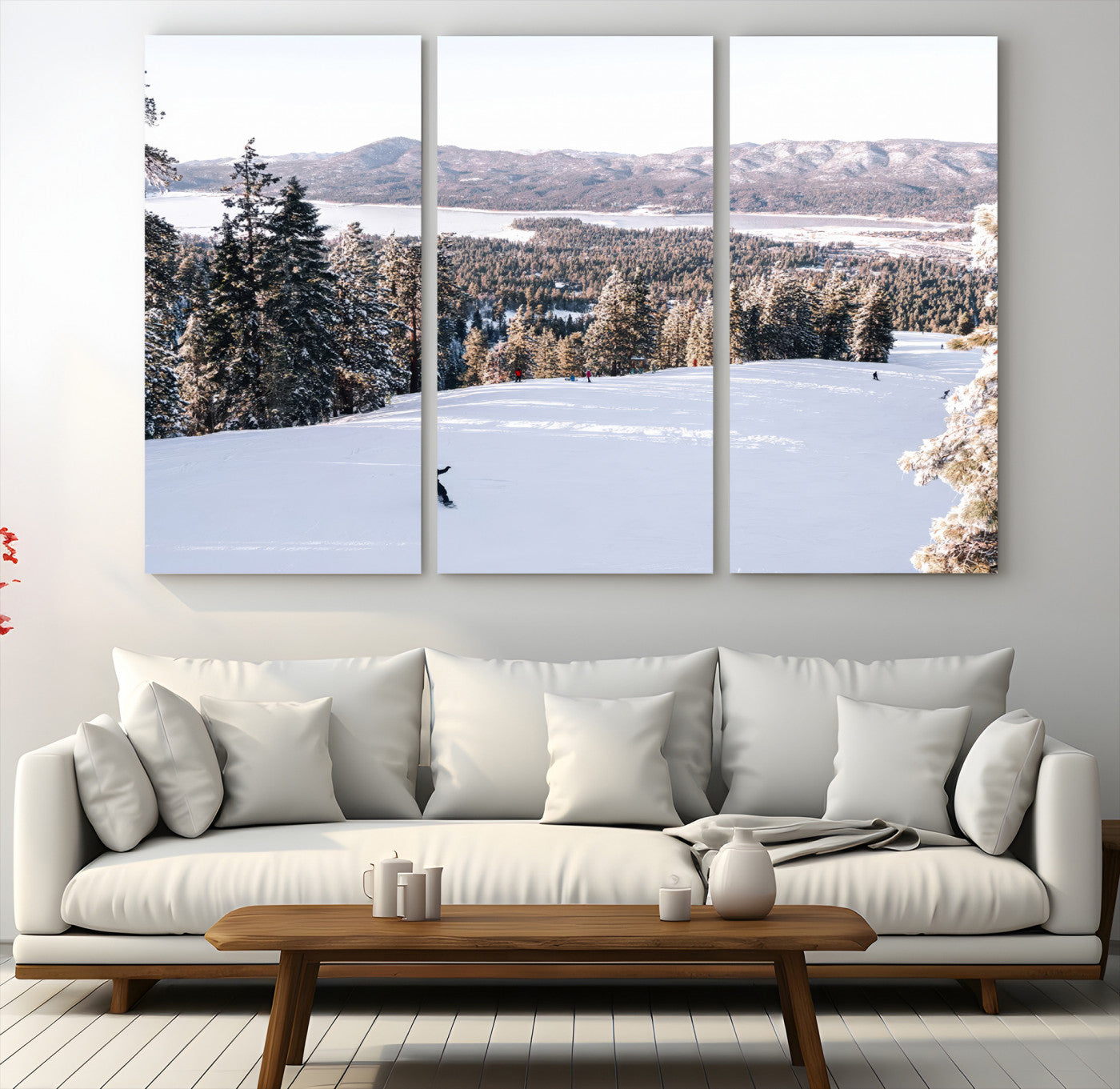 79857868-MGV-CV-48X32-3P-Snowy Mountain Wall Art Canvas Print, Framed Ski Slope Art Picture Print, Winter Forest Perfect