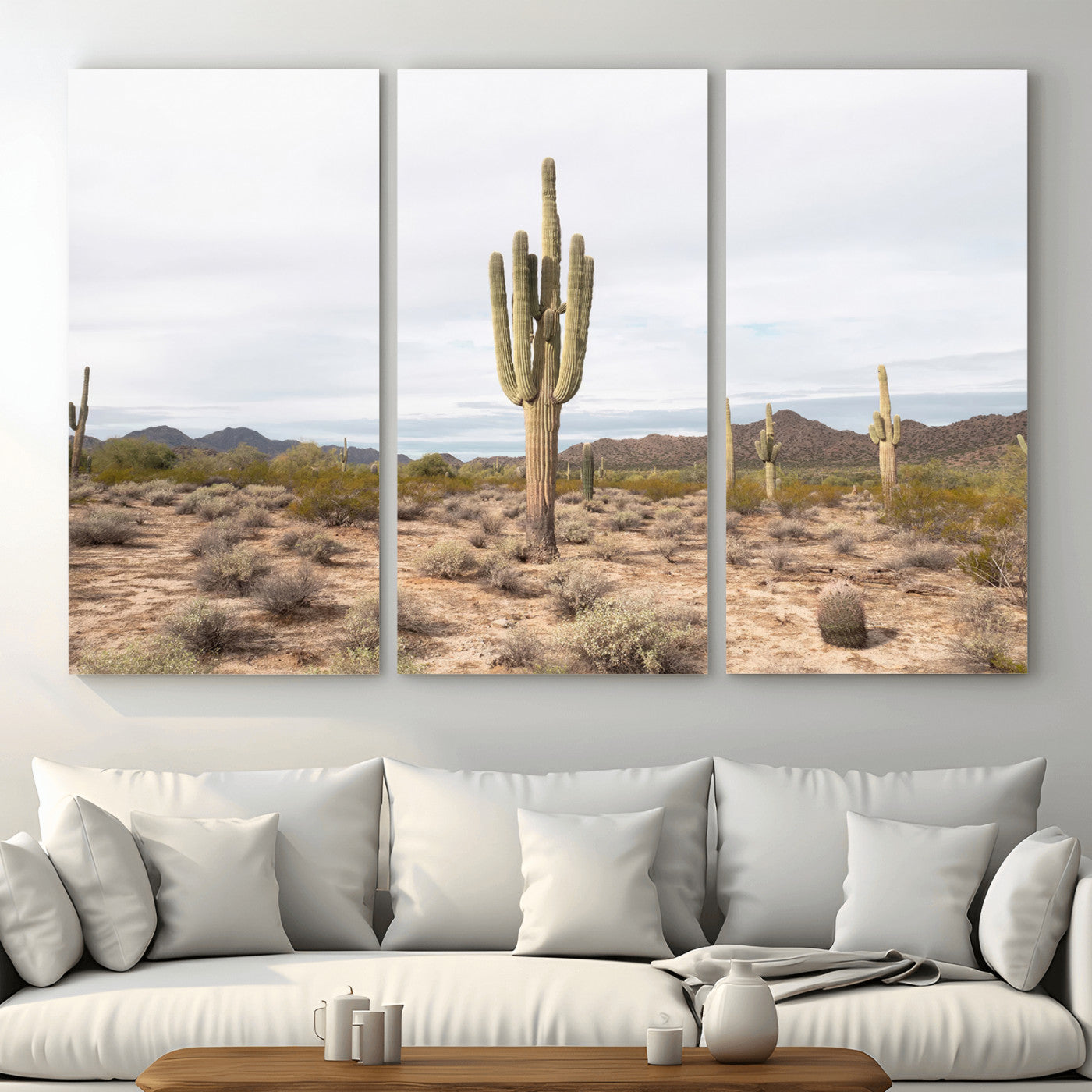 MGV-CV-48X32-3P - Saguaro Cactus Wall Art Canvas Print, Framed Desert Cactus Art Picture Print, Earthy Desert Perfect Southwestern Boho Decor Artwork