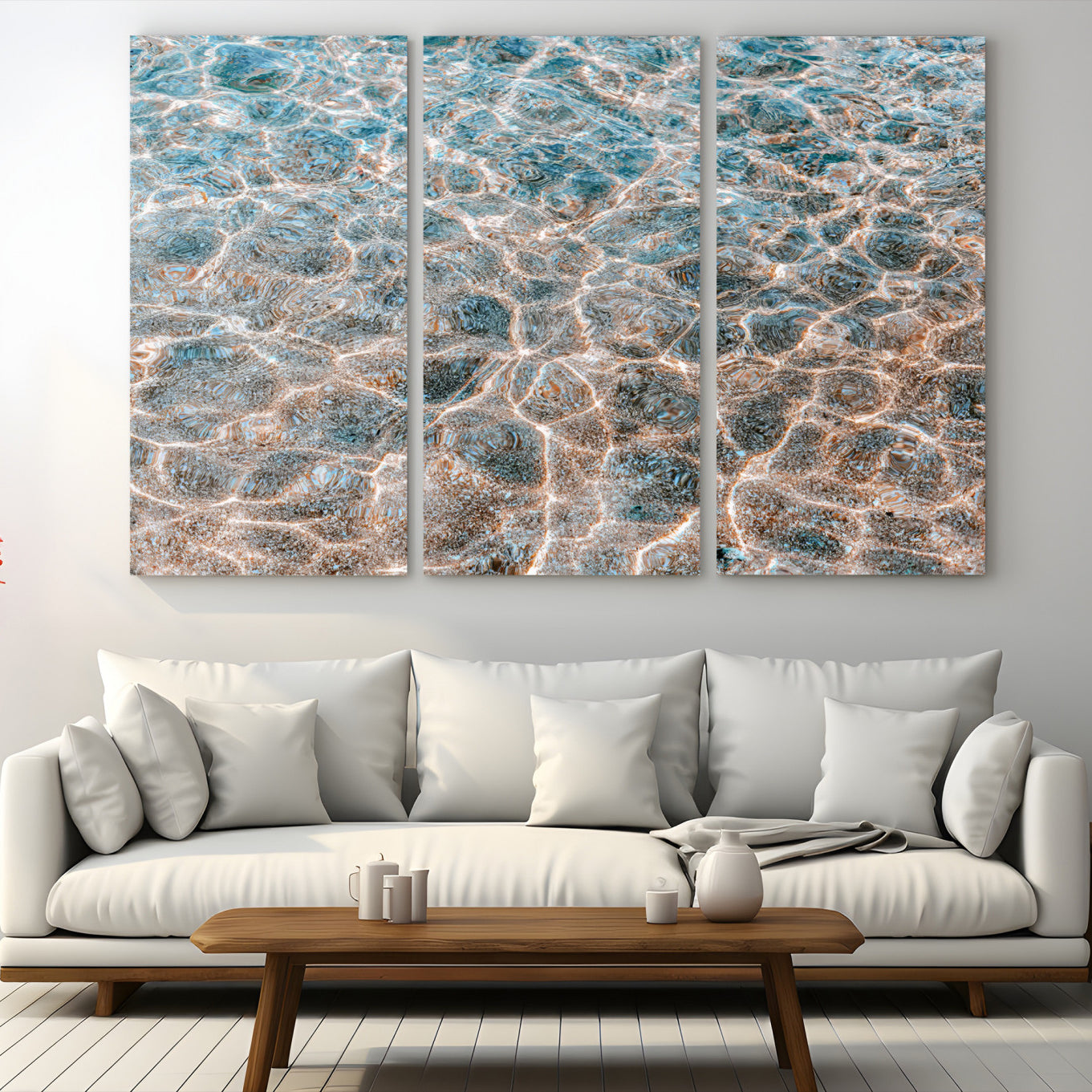 26580287-MGV-CV-48X32-3P-Clear Water Wall Art Canvas Print, Framed Sunlit Ripples Art Picture Print, Ocean Texture Perfect Modern Coastal Decor