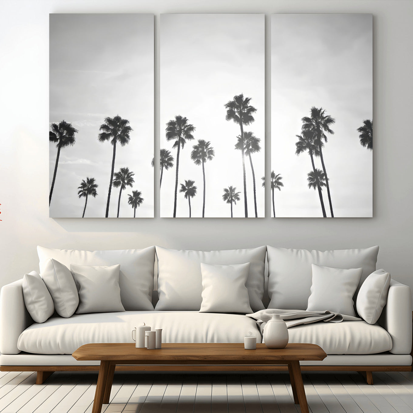 62298277-MGV-CV-36X24-Monochrome Palms Wall Art Canvas Print – Framed Minimalist Silhouetted Trees Artwork for Home, Office, Living Room