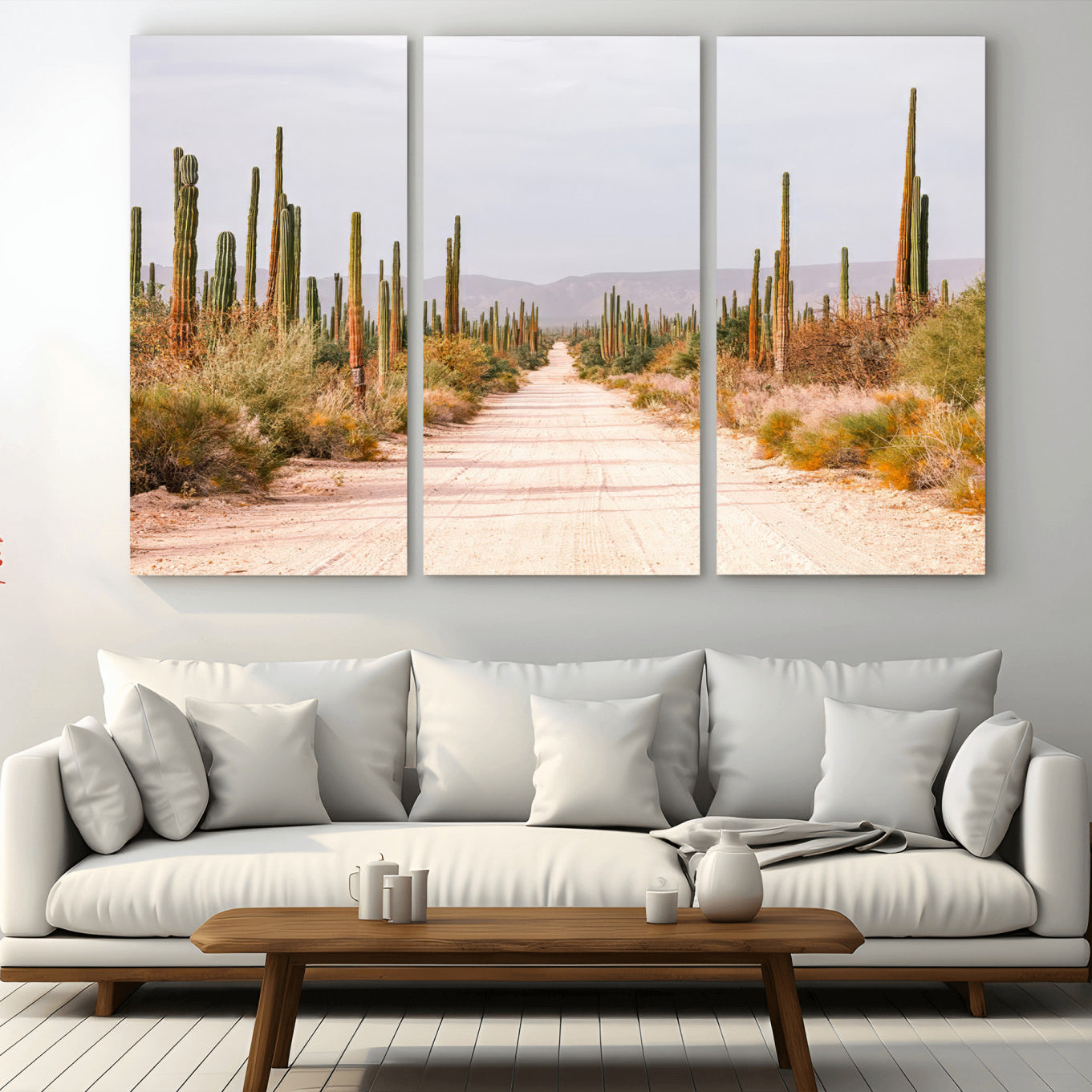 MGV-CV-48X32-3P - Desert Cactus Wall Art Canvas Print, Framed Southwestern Art Picture Print, Bohemian Western Perfect Southwestern Boho Decor Artwork