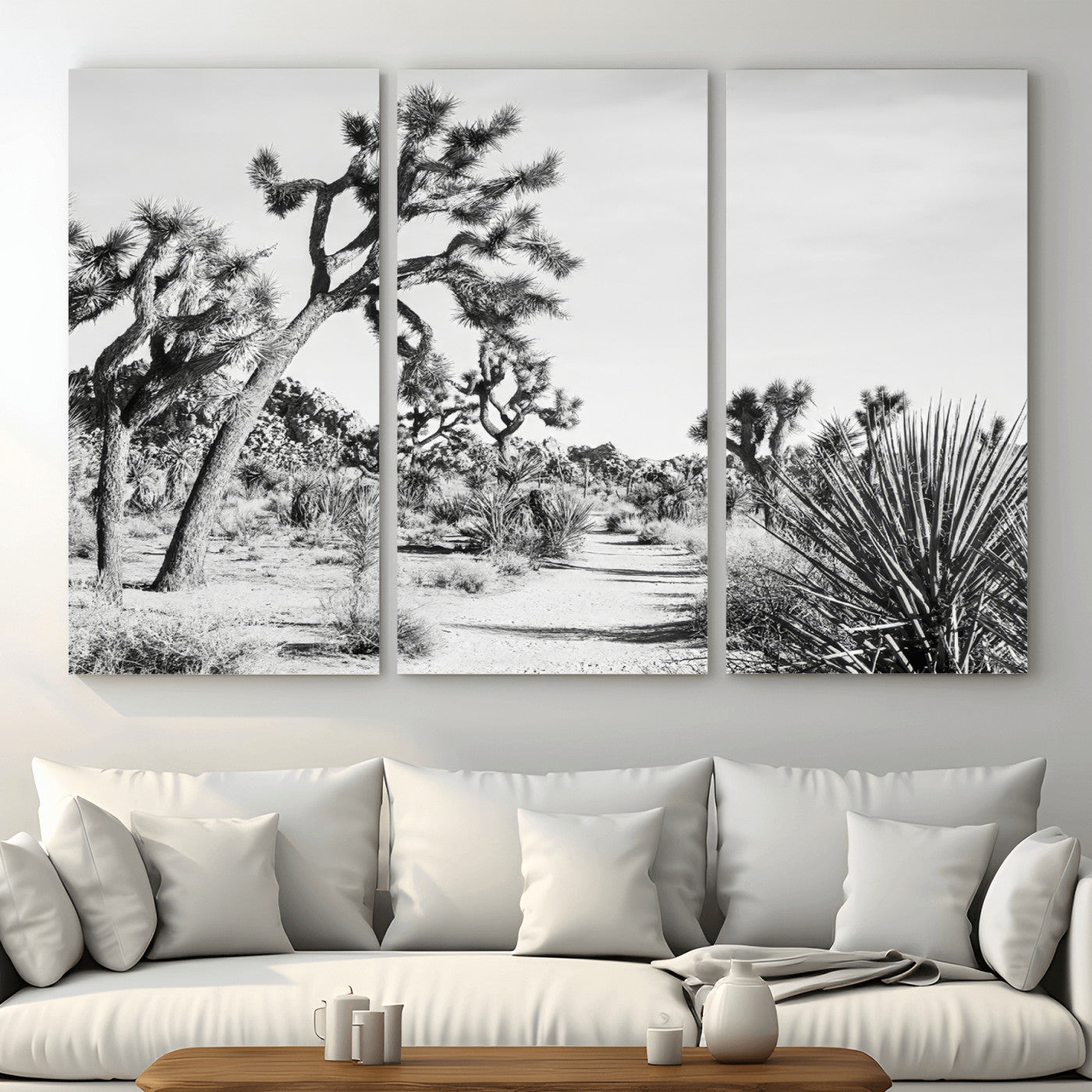 MGV-CV-48X32-3P - Joshua Tree Desert Wall Art – Black & White Canvas Print of Desert Landscape, Nature Serenity Decor for Guest Room, Office or Living Room
