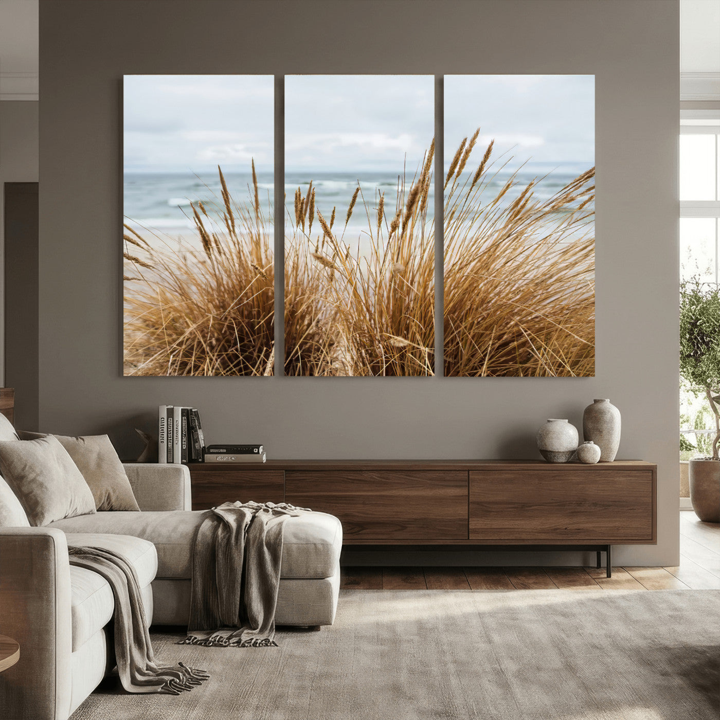14270839-MGV-CV-36X24 - Beach Grass Wall Art – Canvas Print of Serene Coastal Shore, Peaceful Ocean Vibes, Nature Decor for Guest Room, Office or Living Room