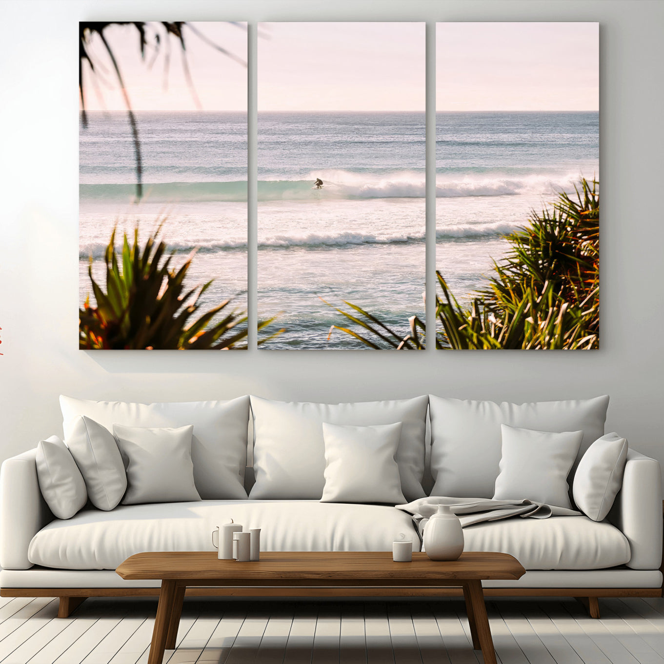 MGV-CV-48X32-3P - Ocean Surfer Wall Art Canvas Print, Framed Coastal Surf Art Picture Print, Tropical Beach Perfect Tropical Coastal Decor Artwork