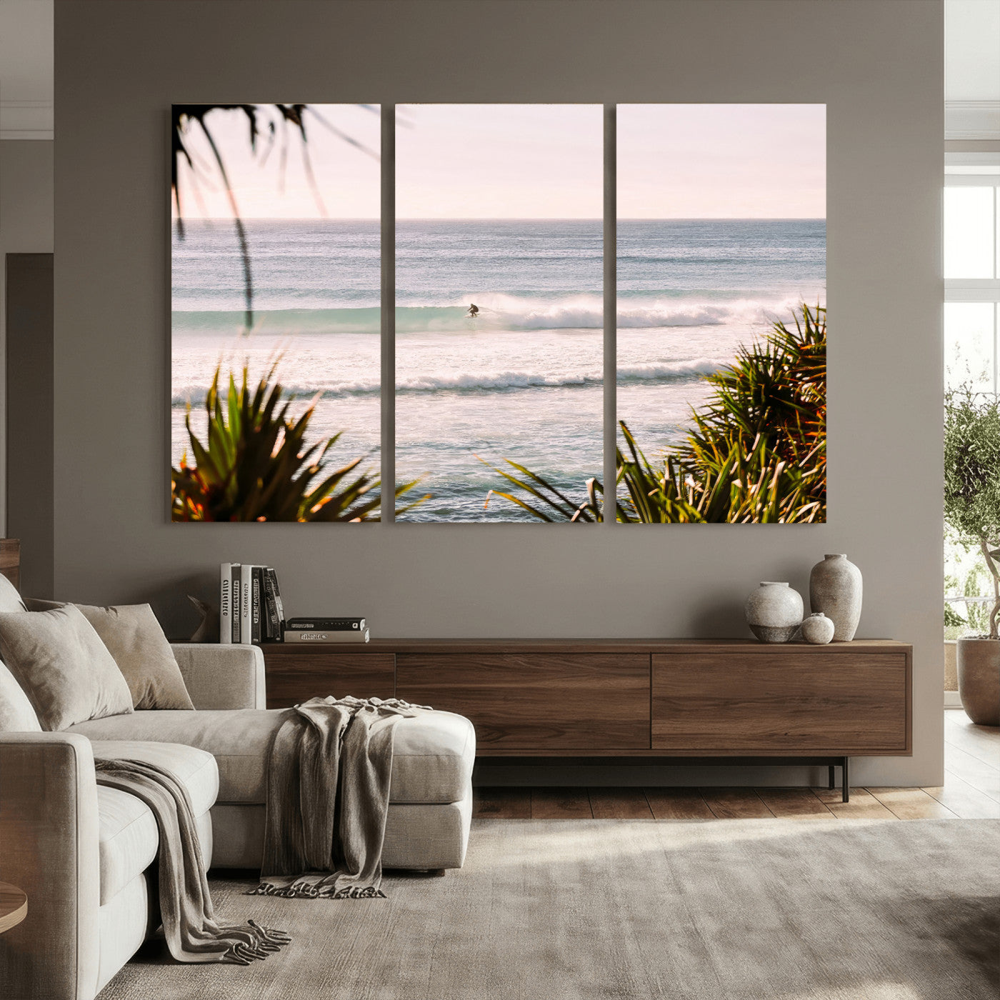 23287092-MGV-CV-36X24 - Ocean Surfer Wall Art Canvas Print | Framed Coastal Surf Art Picture Tropical Beach Artwork for Home Office