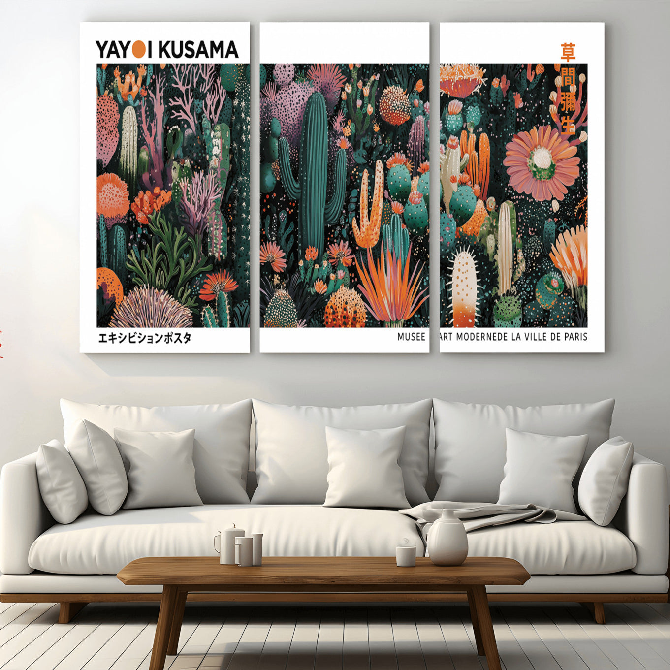 -Modern Japanese Wall Art Print, Yayoi Kusama Print Wall Decor, Abstract Mount Fuji Canvas Print,