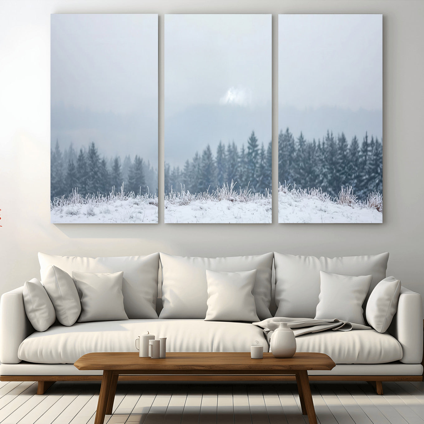 33033082-MGV-CV-36X24-Winter Forest Wall Art Canvas Print – Framed Snowy Landscape Art Picture Misty Tree Scene Artwork for Home Office