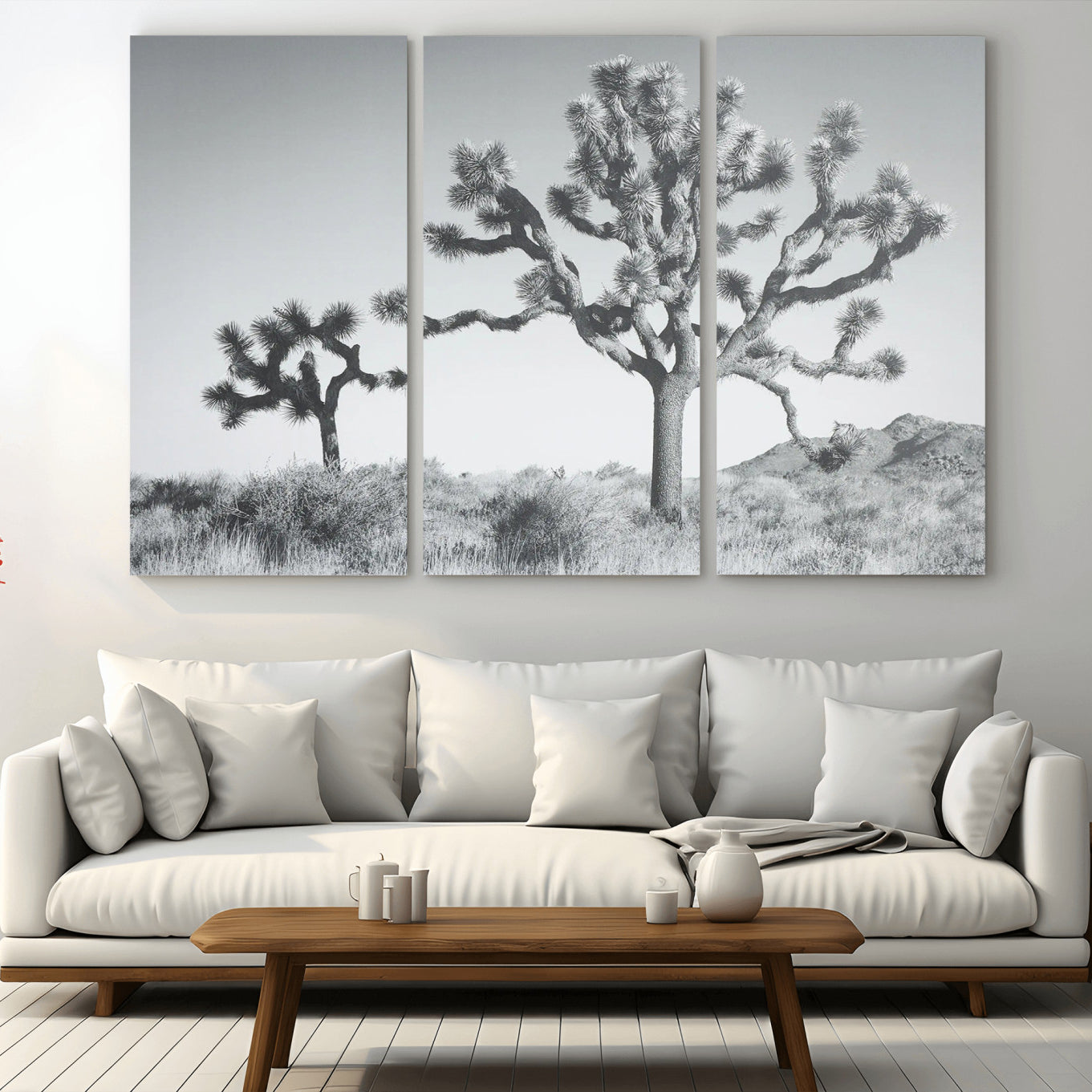58647785-MGV-CV-36X24-Joshua Trees Wall Art Canvas Print – Framed Black White Desert Landscape Dry Grass Hills Tranquil Artwork for Home Office
