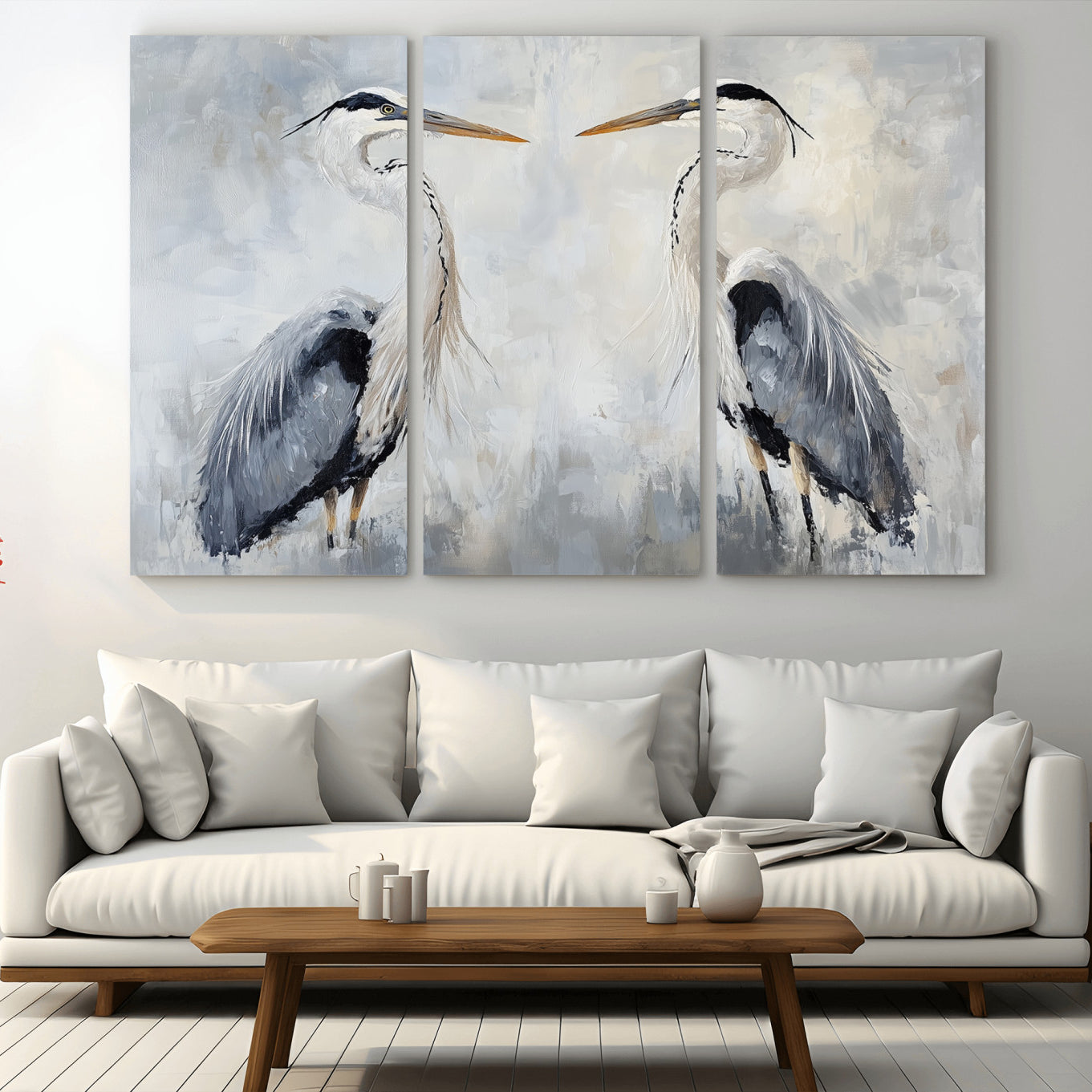 90806932-MGV-CV-36X24-Heron Wall Art Canvas Print – Framed Bird Nature Inspired Coastal Minimalist Wildlife Artwork for Home Office