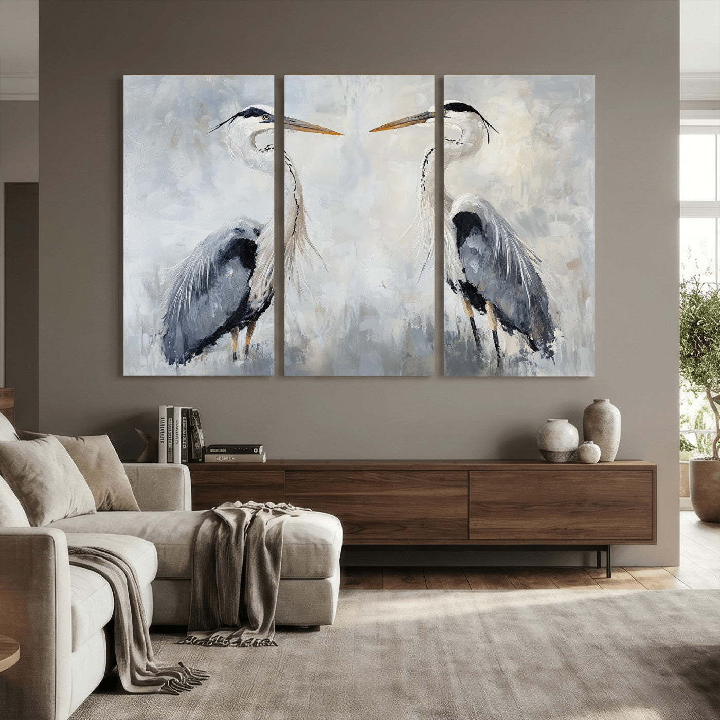 90806932-MGV-CV-36X24 - Heron Wall Art Wall Art Canvas Print, Framed Bird Canvas Decor Art Picture Print, Nature Inspired Perfect Coastal Minimalist Decor Artwork