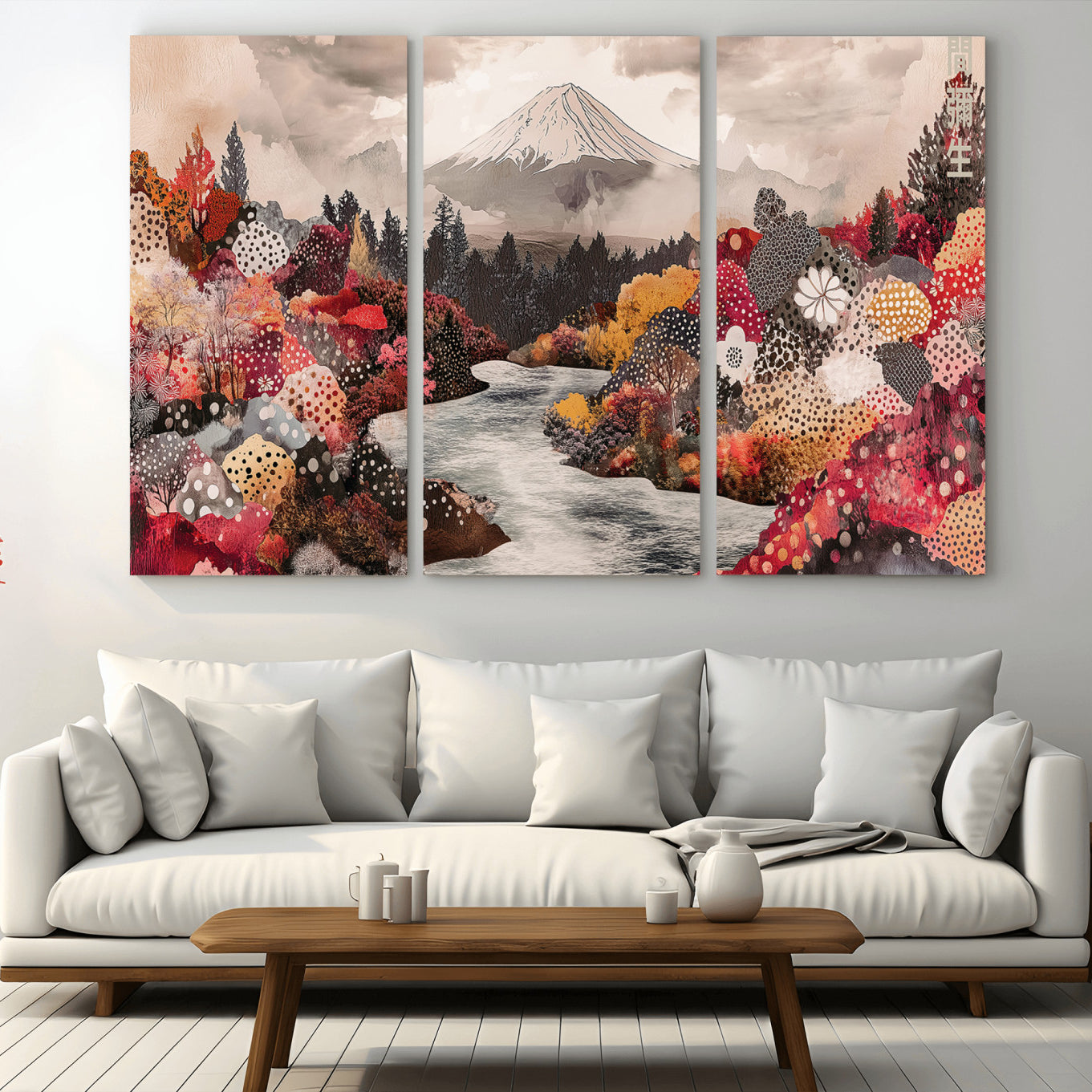 37138418-MGV-CV-36X24-Mountain Wall Art Canvas Print – Framed Autumn Forest Cottagecore Landscape Boho Nature Artwork for Home Office
