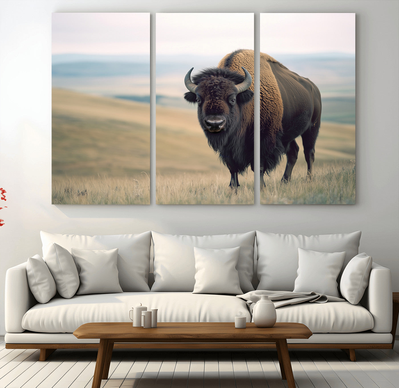 60097194-MGV-CV-36X24-Bison Wall Art Canvas Print – Framed Buffalo American Bison Western Ranch Rustic Animal Artwork for Home, Office
