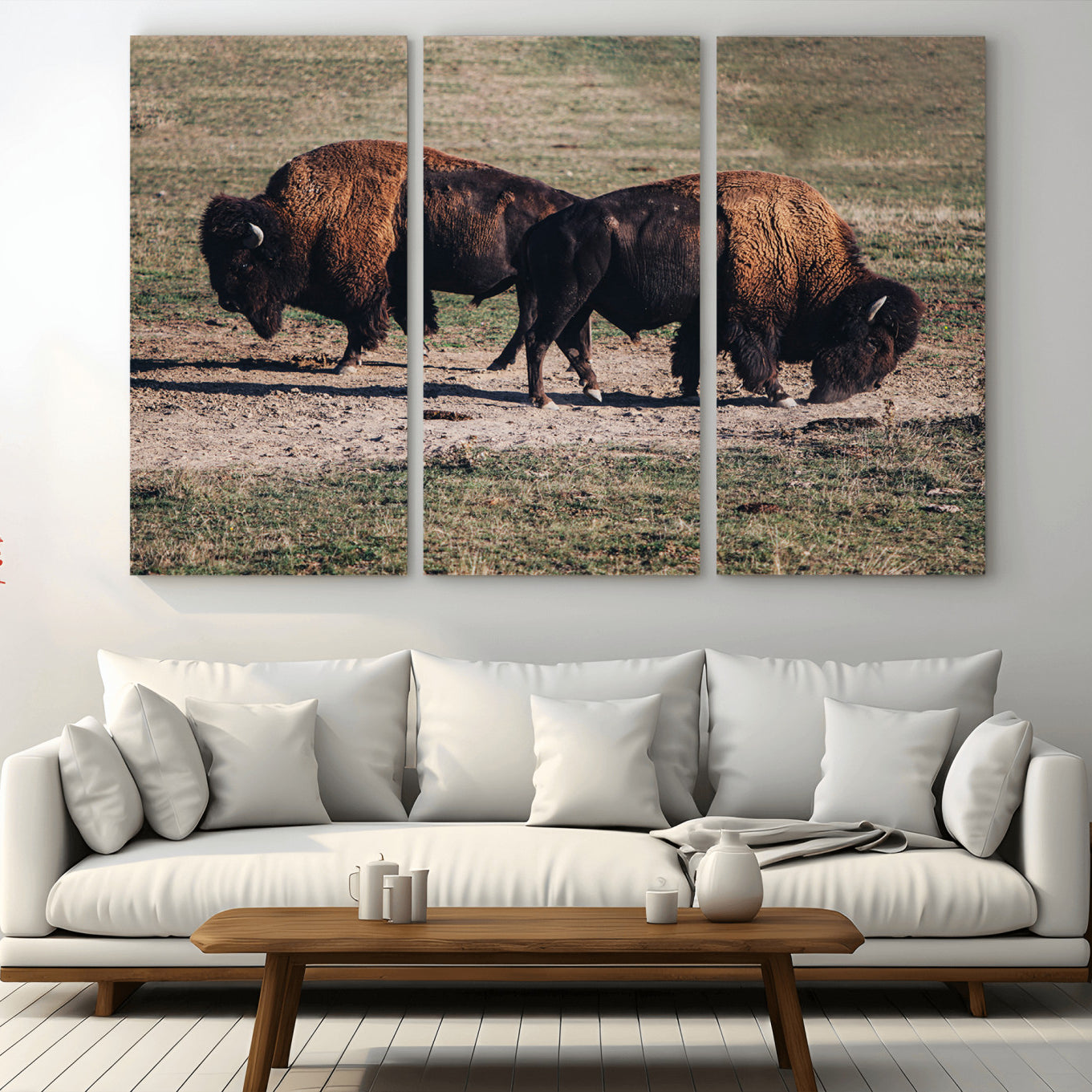 58141885-MGV-CV-36X24-Bison Wall Art Canvas Print – Framed Western Wildlife Modern Ranch Rustic Nature Scene Artwork for Home Office