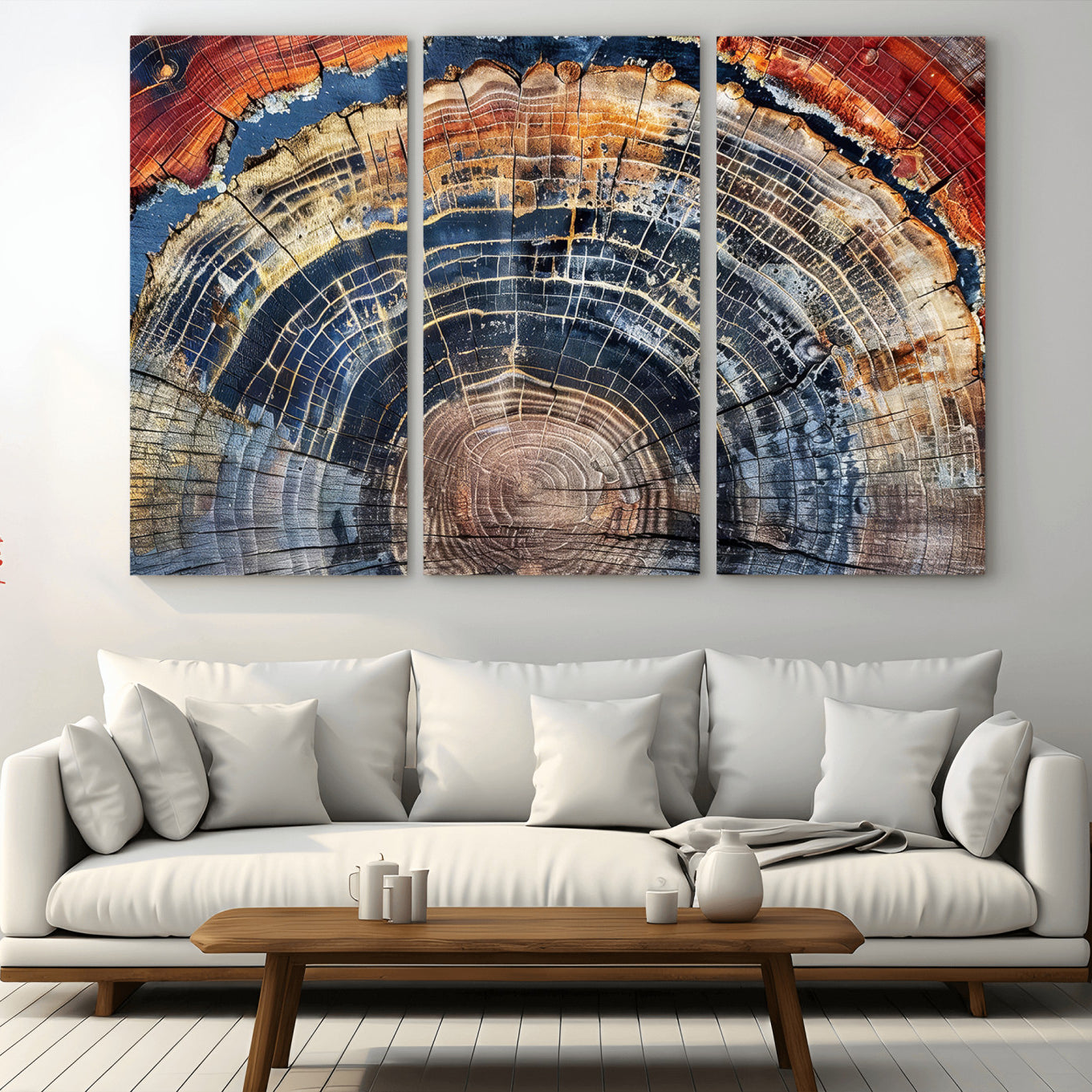 -Tree Rings Wall Art Canvas Print – Framed Petrified Wood Modern Rustic Nature Scene Artwork for Home Office