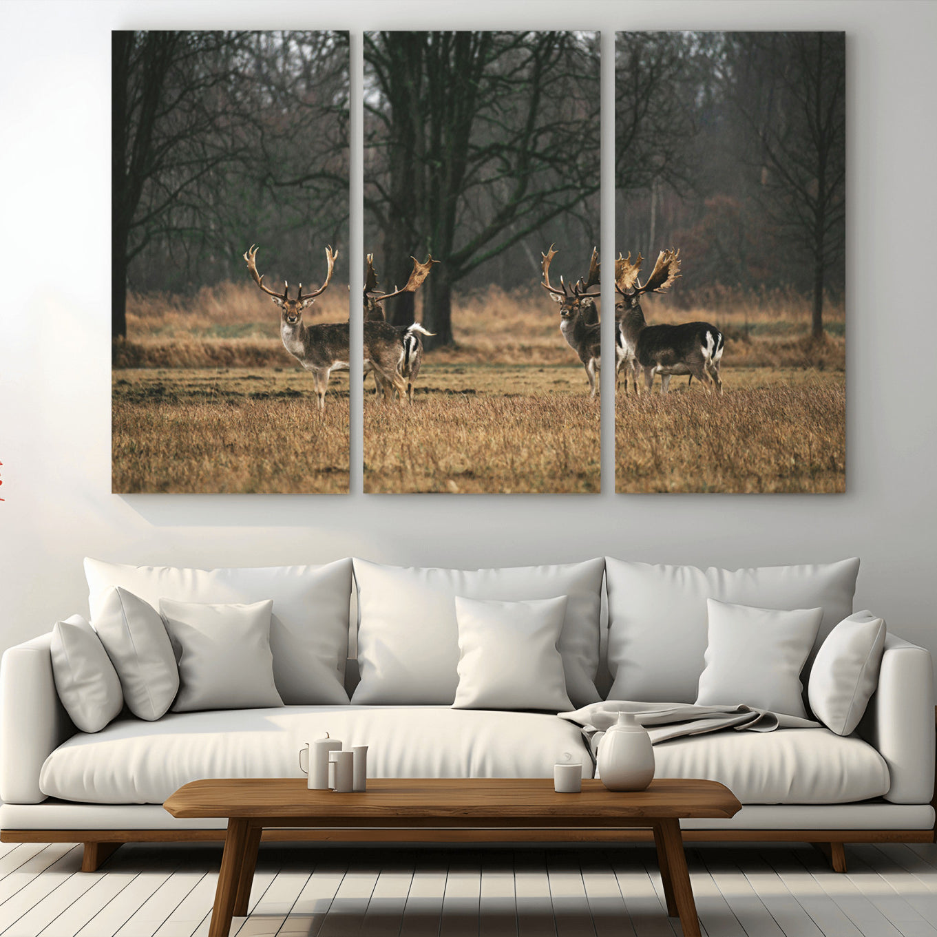 55348744-MGV-CV-36X24-Deer Wall Art Canvas Print – Framed Rustic Wildlife Stags Forest Nature Scene Artwork for Home, Office, Living Room