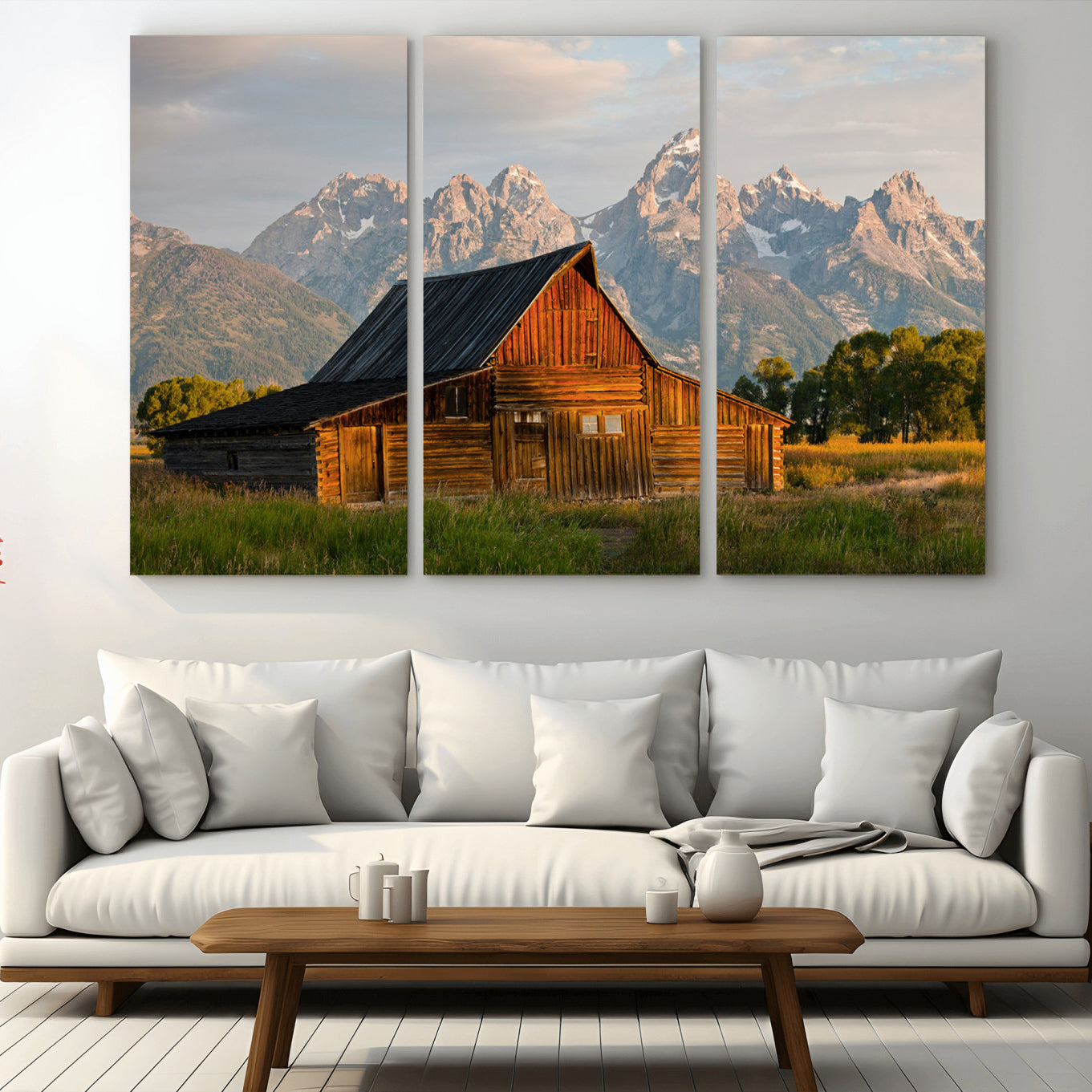 31771014-MGV-CV-36X24-Rustic Barn Wall Art Canvas Print – Framed Western Landscape Farmhouse Style Rustic Nature Scene Artwork for Home Office