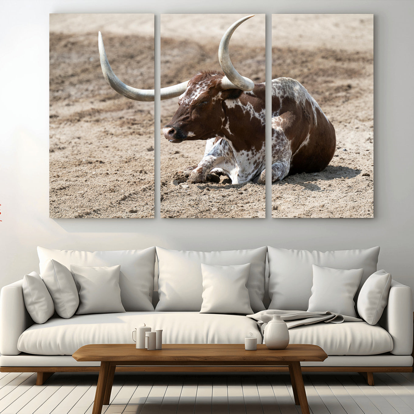 76549210-MGV-CV-36X24-Texas Longhorn Wall Art Canvas Print – Framed Country Living Farmhouse Rustic Cattle Scene Artwork for Home Office