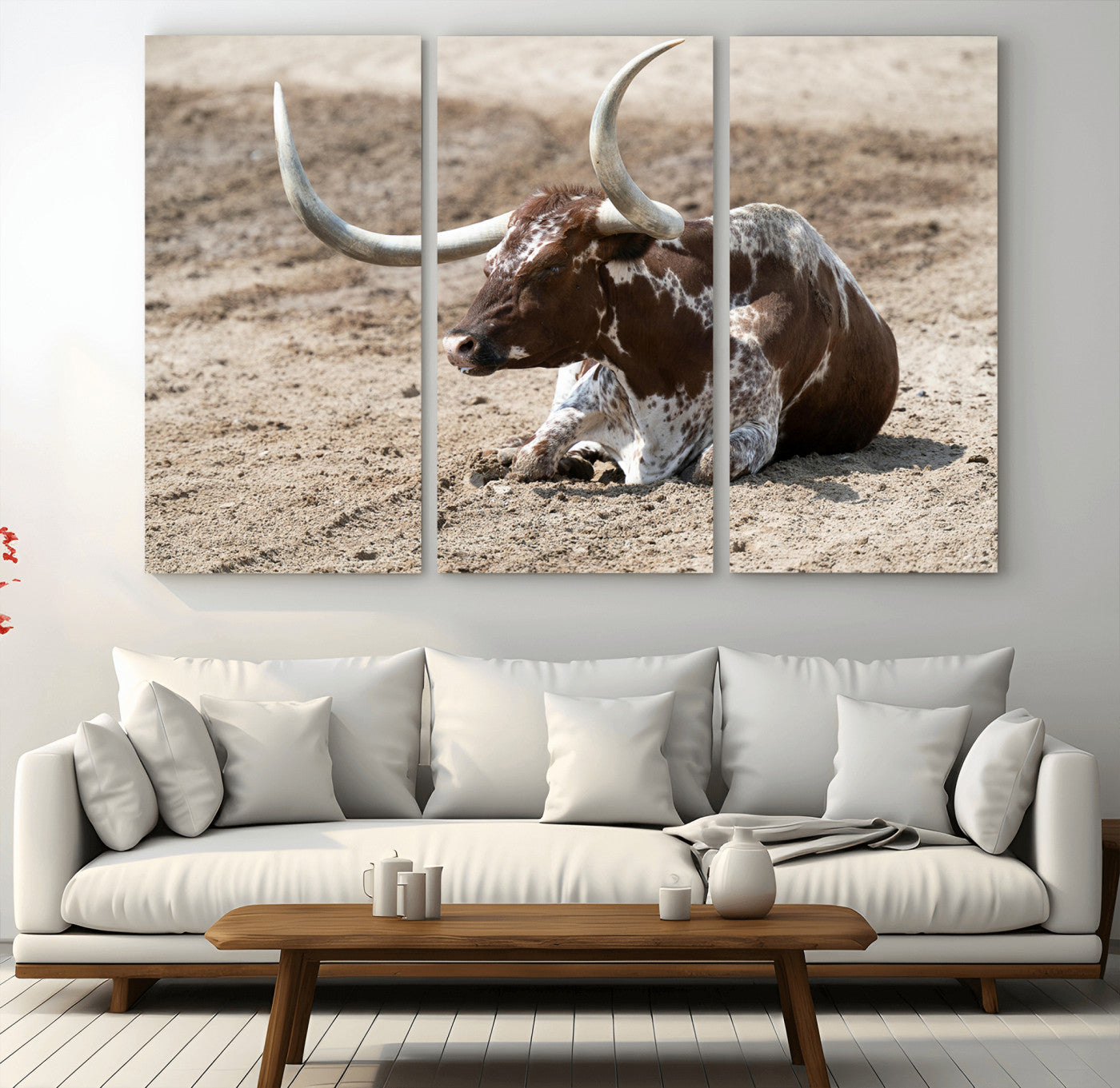 76549210-MGV-CV-36X24-Texas Longhorn Wall Art Canvas Print – Framed Country Living Farmhouse Rustic Cattle Scene Artwork for Home Office