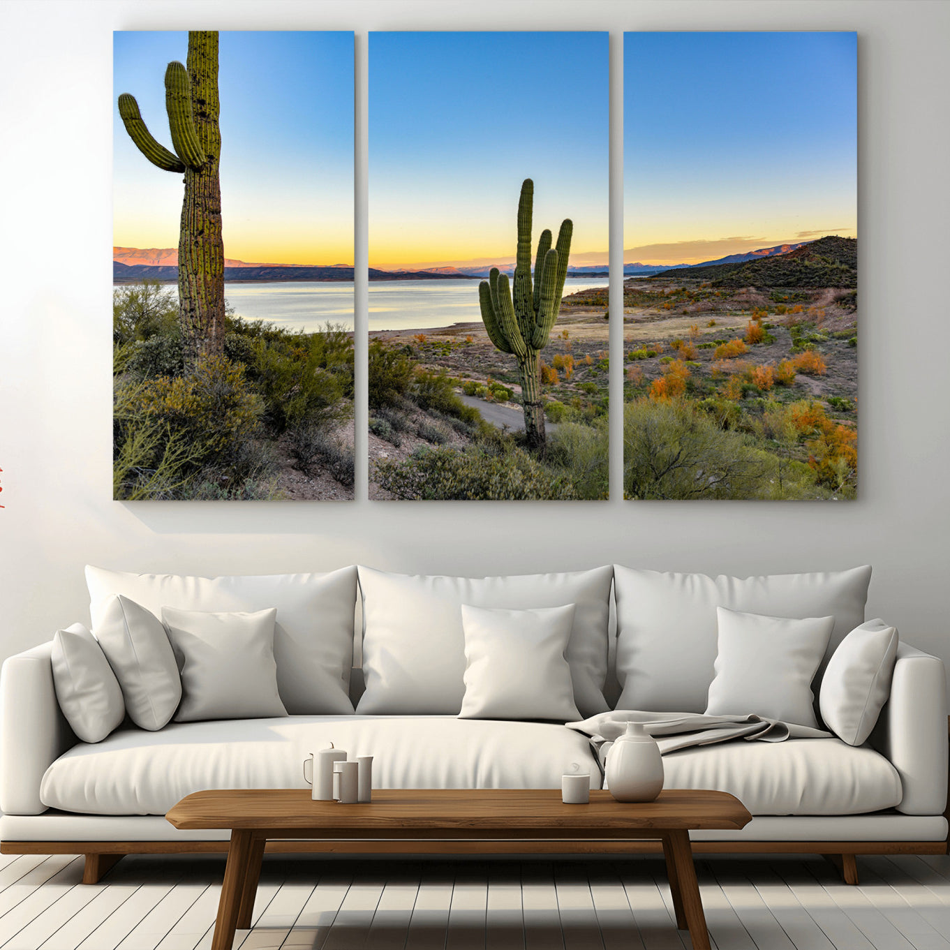 52844711-MGV-CV-36X24-Saguaro Cactus Wall Art Canvas Print – Framed Desert Sunset Southwestern Nature Scene Artwork for Home Office
