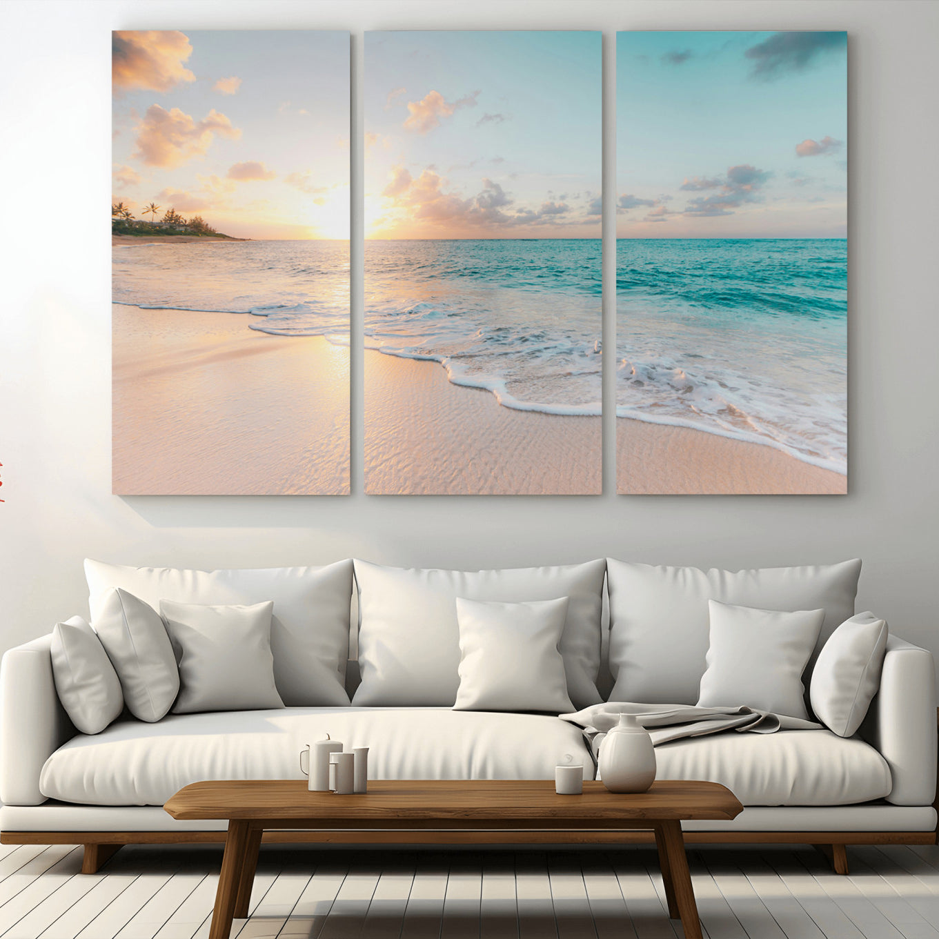 -Beach Sunset Wall Art Canvas Print – Framed Ocean Waves Summer Escape Coastal Nature Scene Artwork for Home Office
