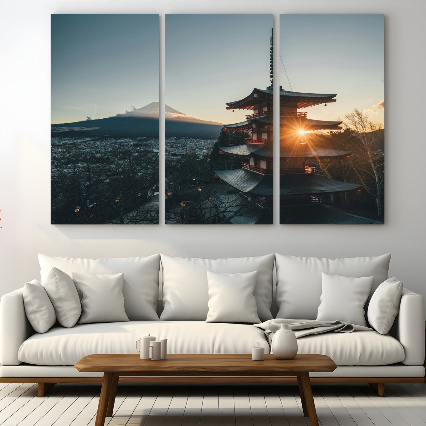 87729656-MGV-CV-48X32-3P-Mount Fuji Wall Art Canvas Print Framed Japan Travel Art Chureito Pagoda Print Zen Scene for Home, Office Decor