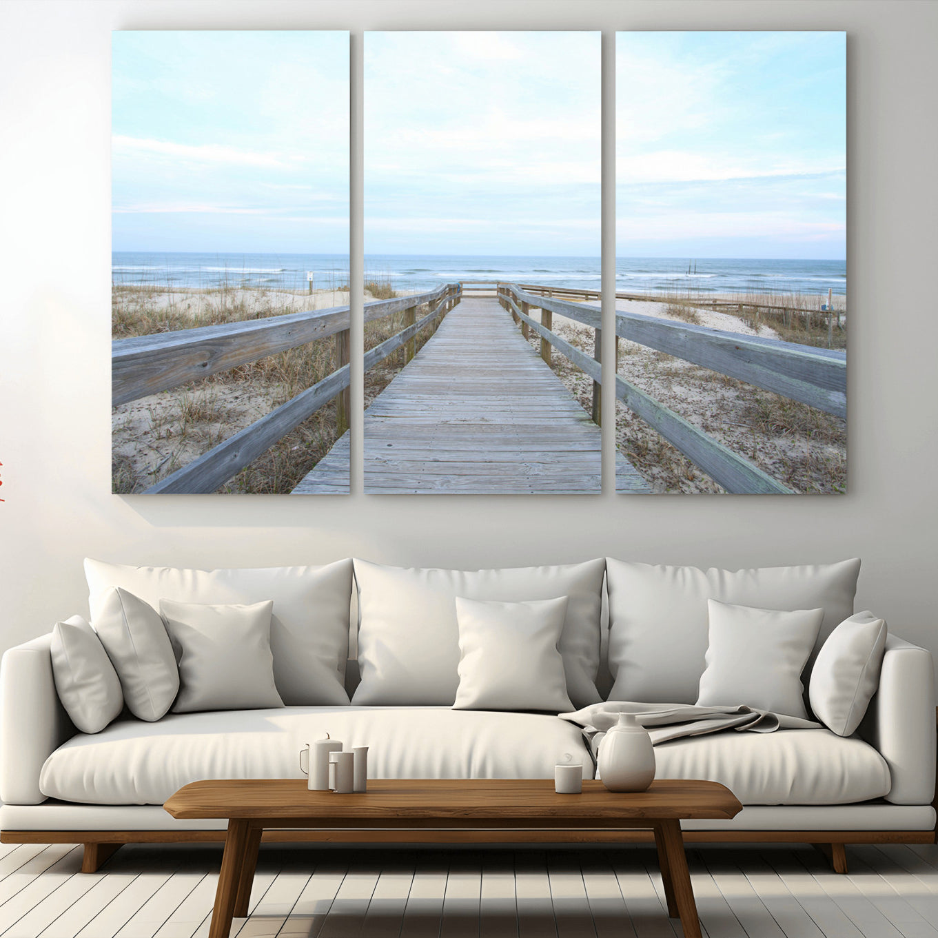 31602988-MGV-CV-36X24-Beach Boardwalk Wall Art Canvas Print – Framed Coastal Serenity Ocean View Nature Scene Artwork for Home Office