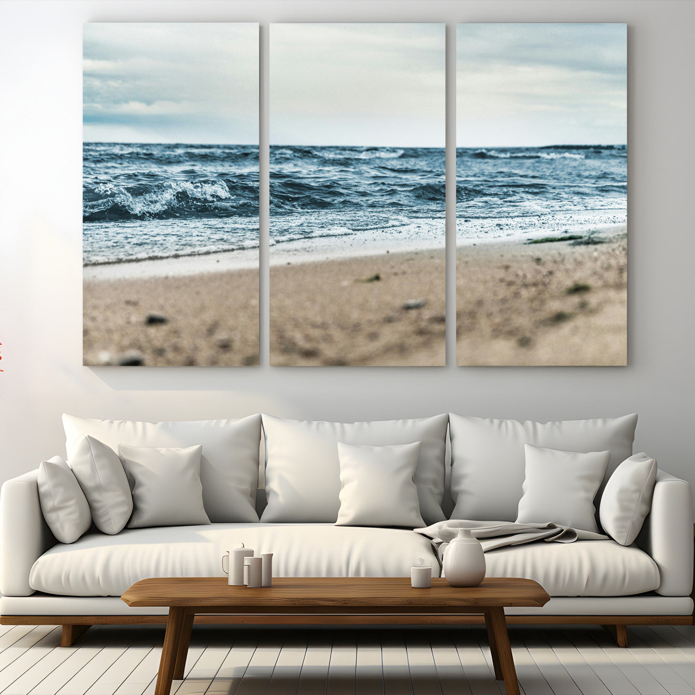 81812590-MGV-CV-48X32-3P-Ocean Wall Art Canvas Print – Moody Coastal Seascape Scene Framed Beach Waves Nature Artwork for Home Office