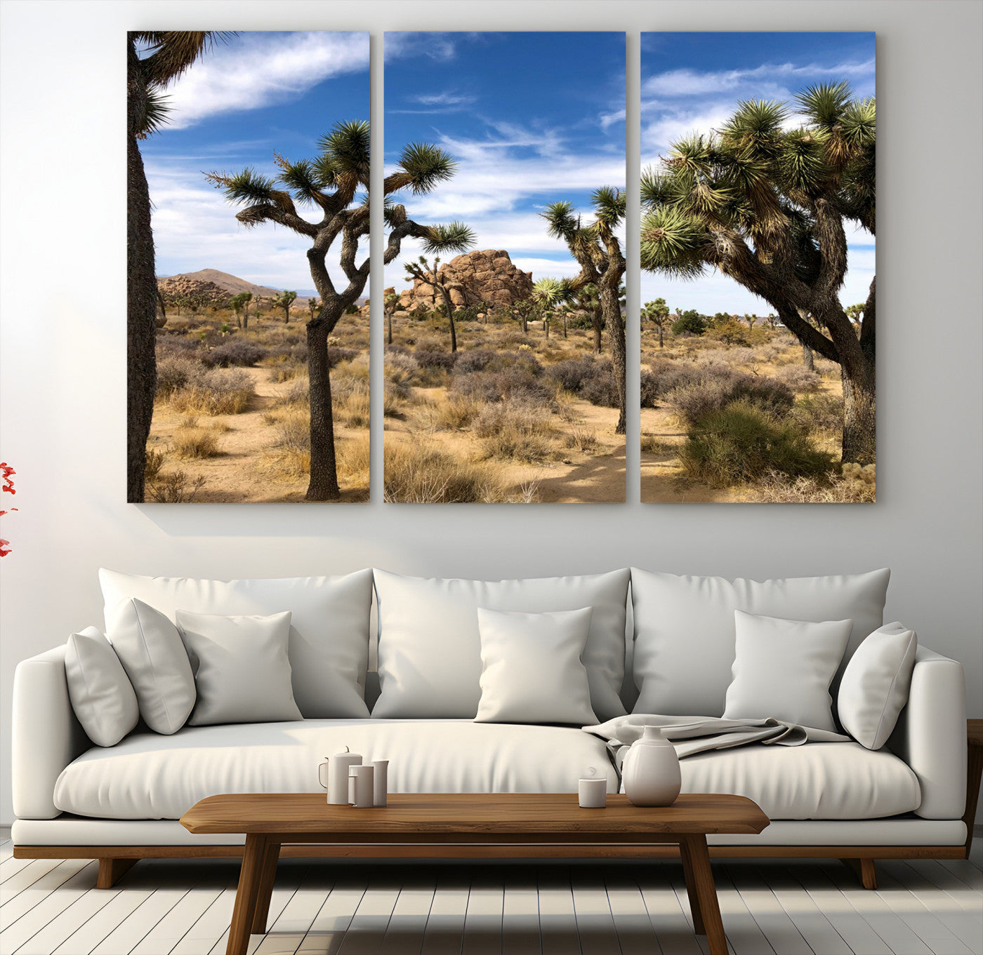 25722592-MGV-CV-48X32-3P-Joshua Tree Desert Wall Art Canvas Print – Framed Southwestern Rustic Earth Tone Nature Scene Artwork for Home Office