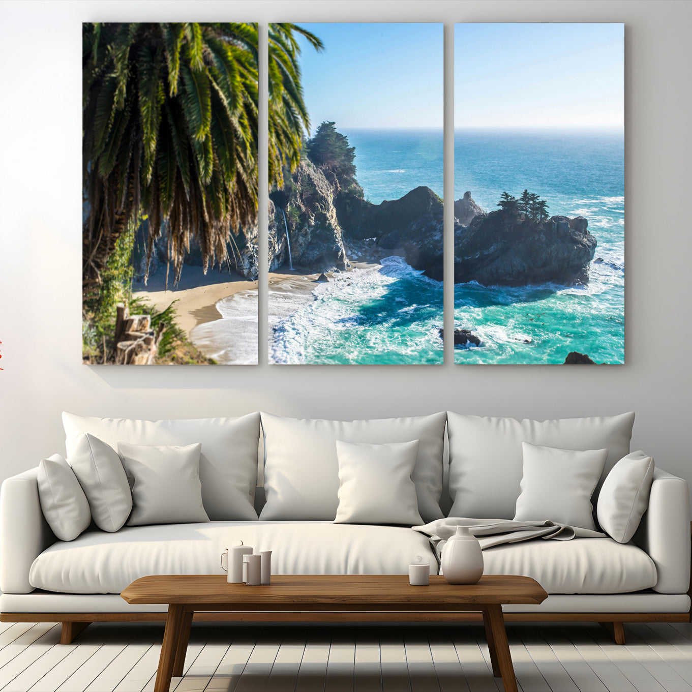 49714835-MGV-CV-48X32-3P-Big Sur Wall Art Canvas Print – Framed California Coastline Tropical Ocean Photography Scenic Artwork for Home Office