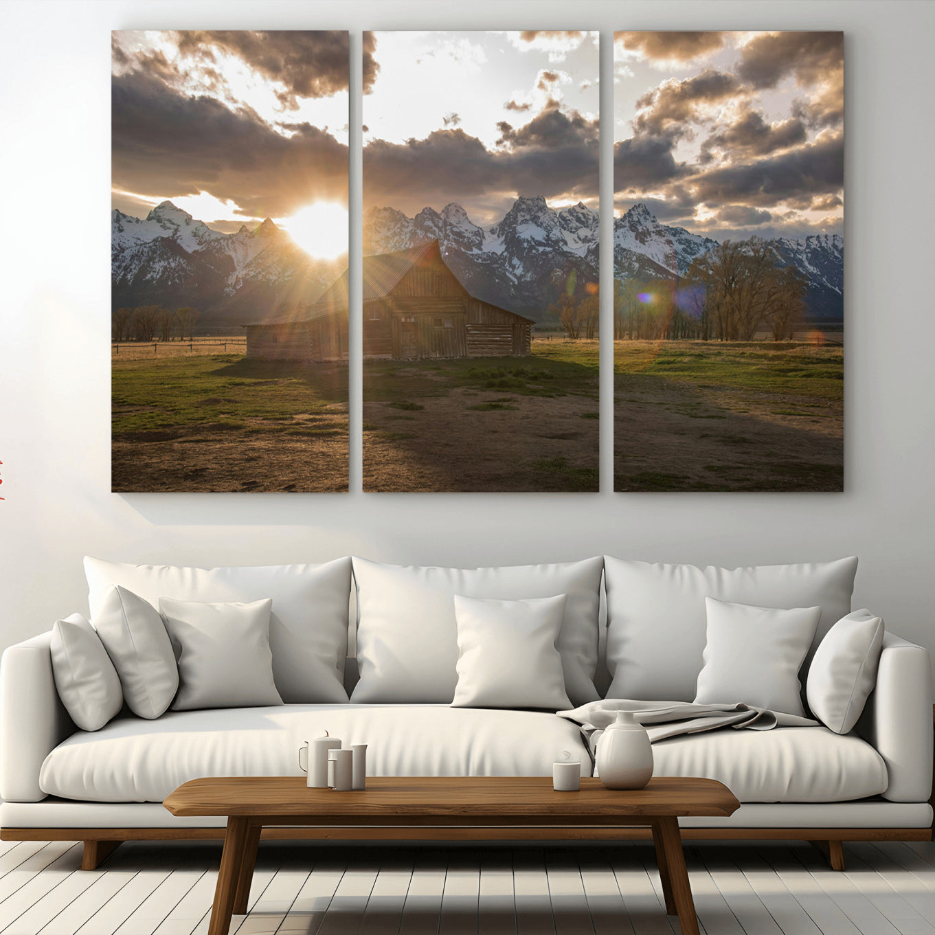 -Snowy Peaks Wall Art Canvas Print – Rustic Mountain Landscape Nature Escape Winter Forest Artwork for Home, Office