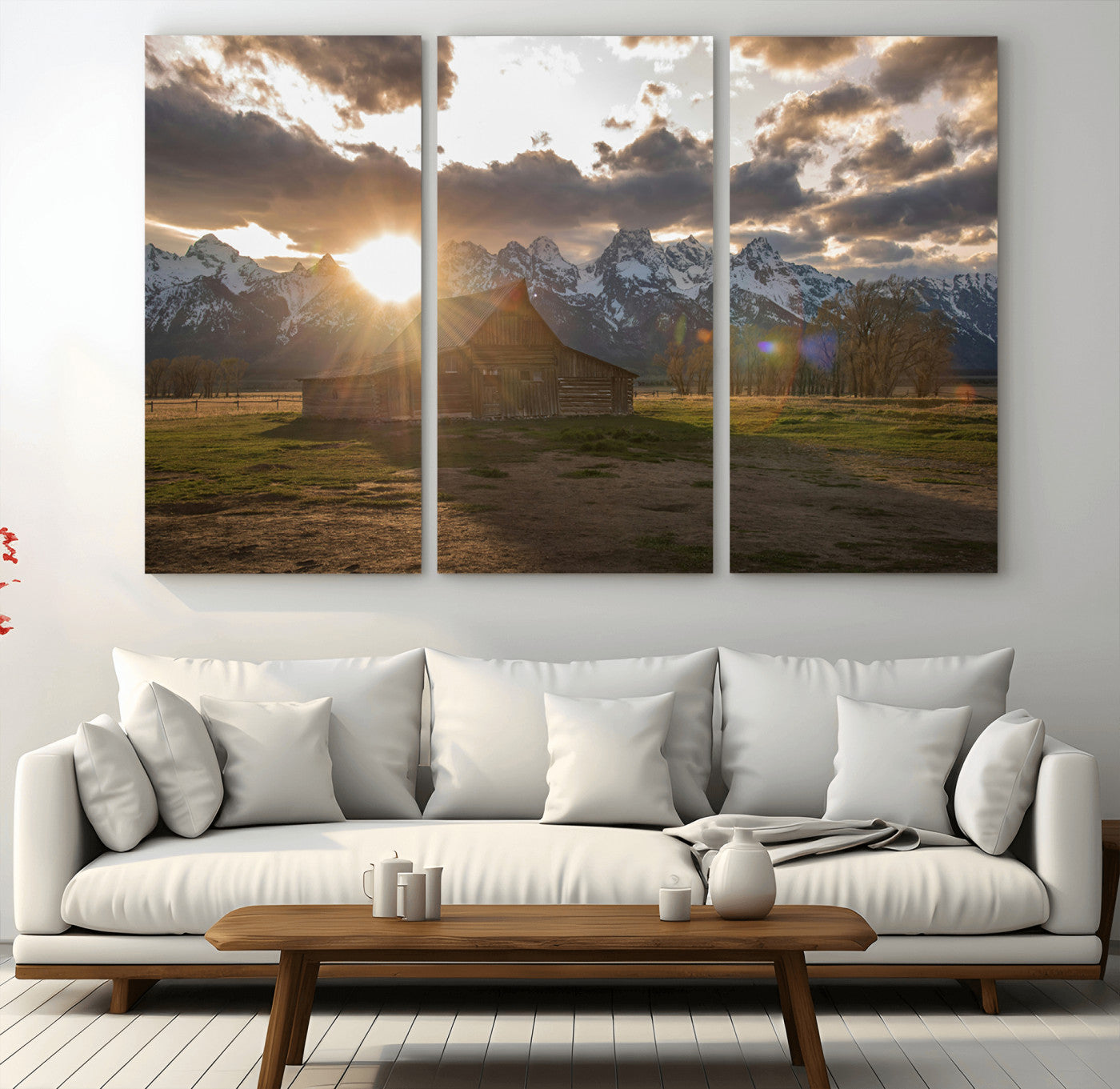 -Snowy Peaks Wall Art Canvas Print – Rustic Mountain Landscape Nature Escape Winter Forest Artwork for Home, Office