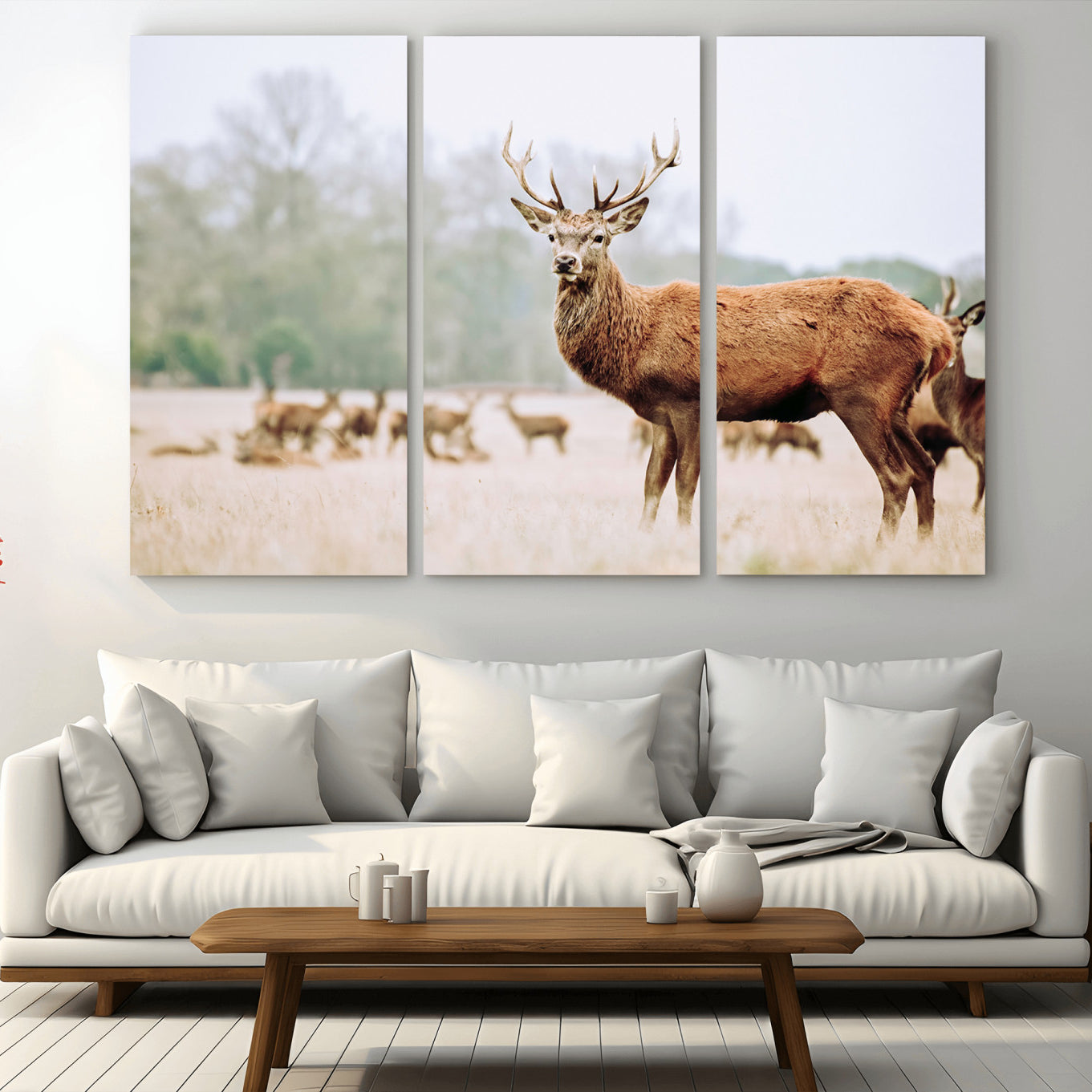 53240224-MGV-CV-36X24-Rustic Deer Wall Art Canvas Print – Forest Woodland Stag Nordic Animal Scenic Nature Artwork for Home, Cabin