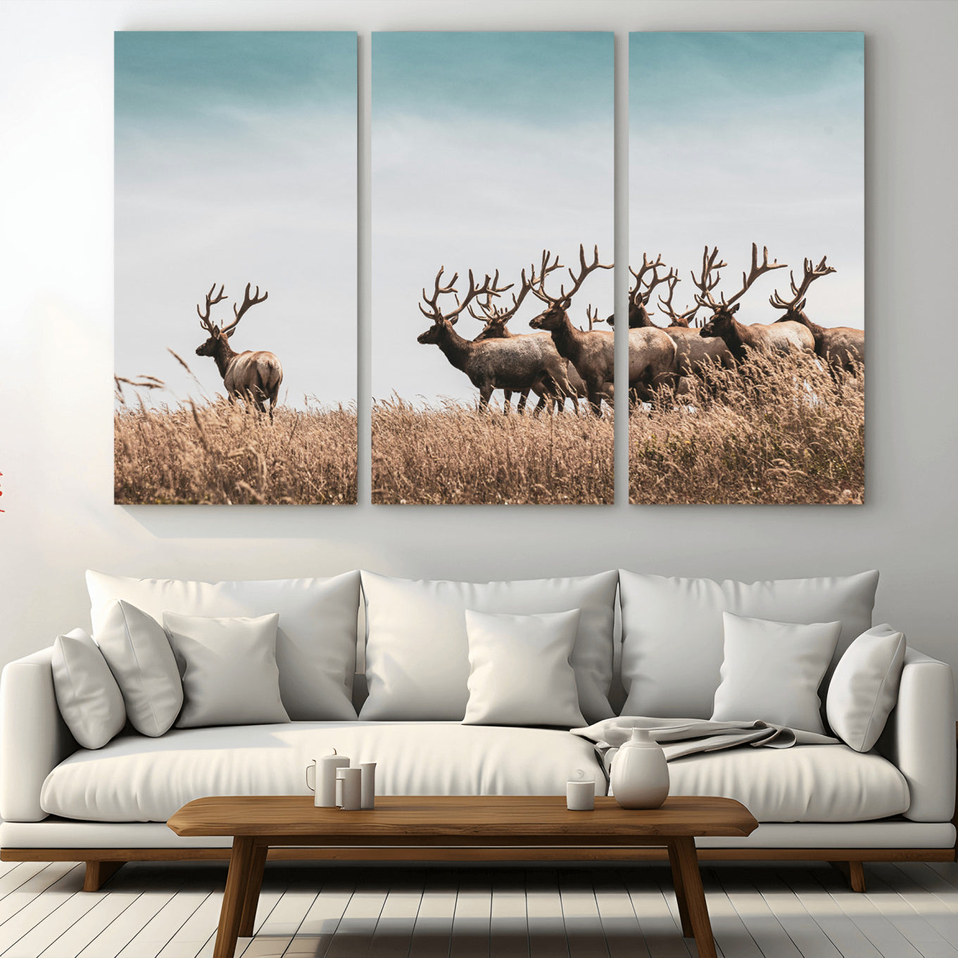 81594705-MGV-CV-36X24-Elk Herd Wall Art Canvas Print – Framed Wildlife Photography Rustic Nature Scene Artwork for Home, Office, Living Room