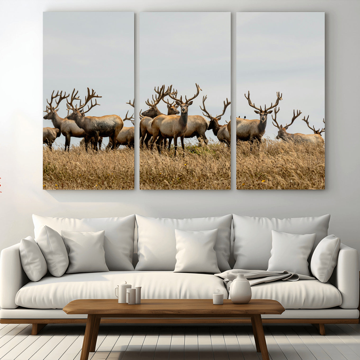 42170220-MGV-CV-36X24-Elk Herd Wall Art Canvas Print – Framed Wildlife Photography Majestic Antlers Nature Scene Artwork for Home Office