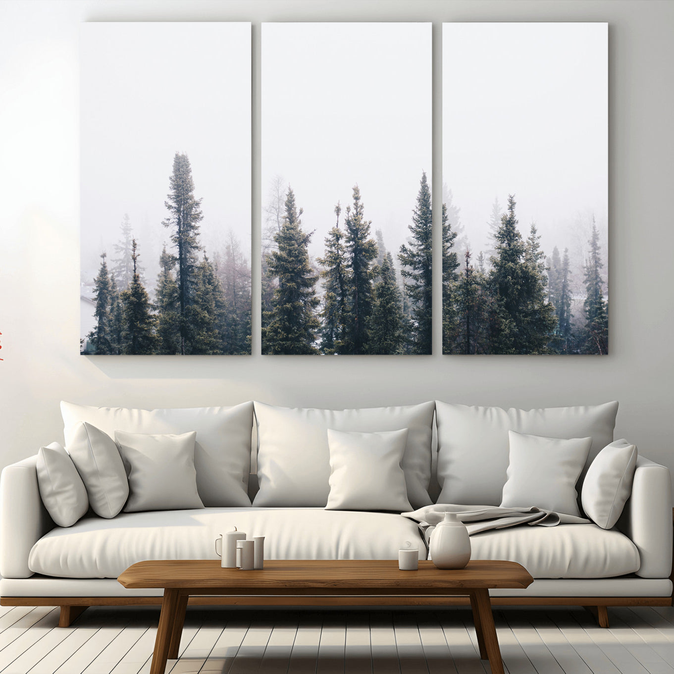 42364796-MGV-CV-36X24-Foggy Forest Wall Art Canvas Print – Framed Misty Pines Moody Woodland Nature Scene Artwork for Home Office
