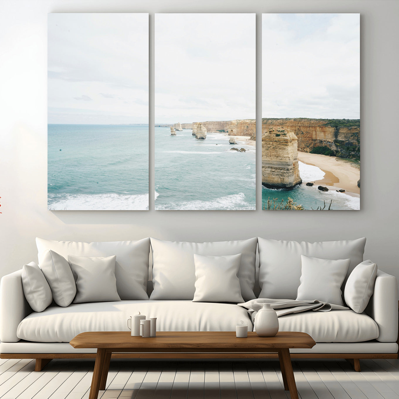 70095633-MGV-CV-36X24-Twelve Apostles Wall Art Canvas Print – Framed Coastal Cliffs Rugged Rock Formations Artwork for Home Office
