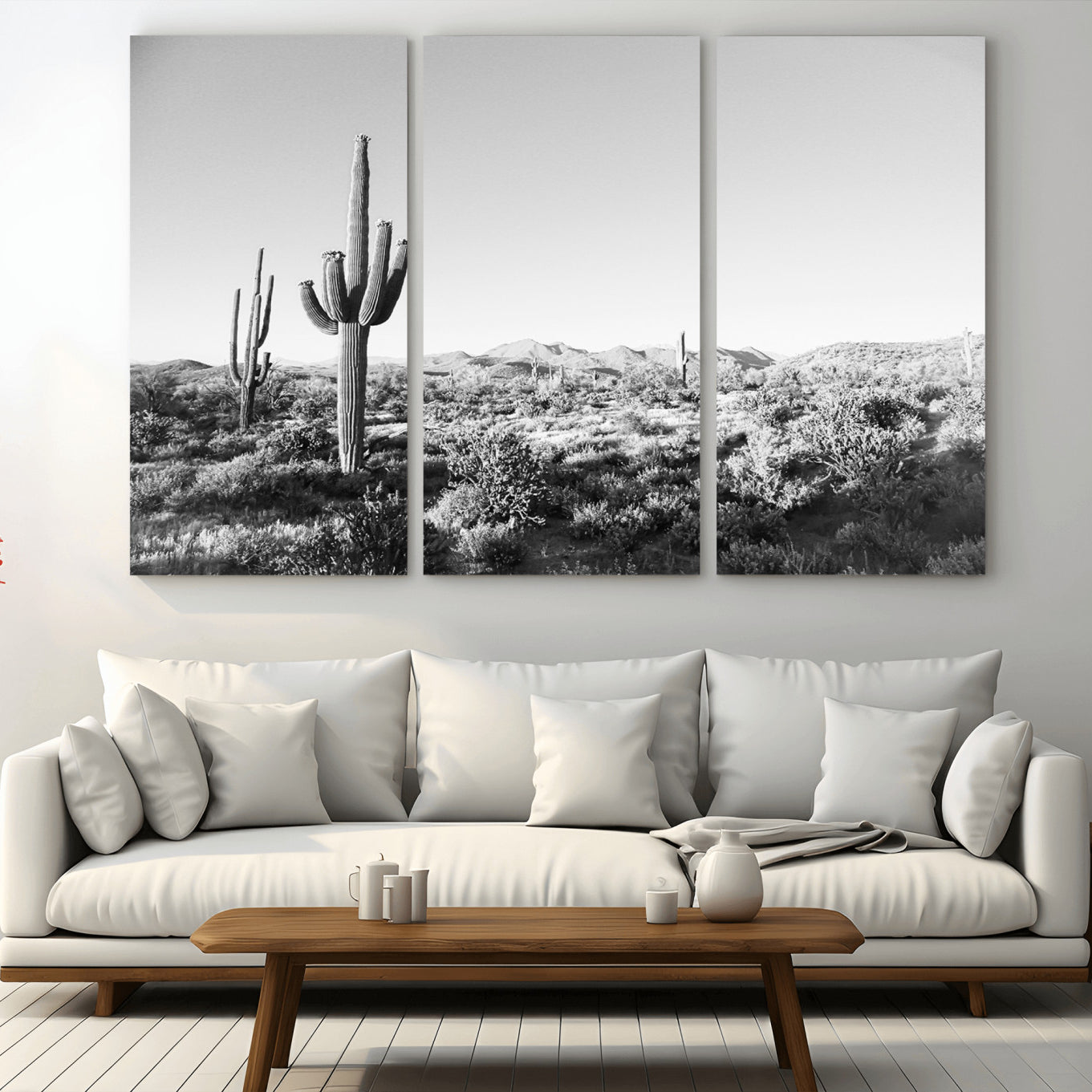 85205054-MGV-CV-36X24-Saguaro Cactus Wall Art Canvas Print – Framed Monochrome Landscape Scenic Arizona Minimalist Western Artwork for Home, Office