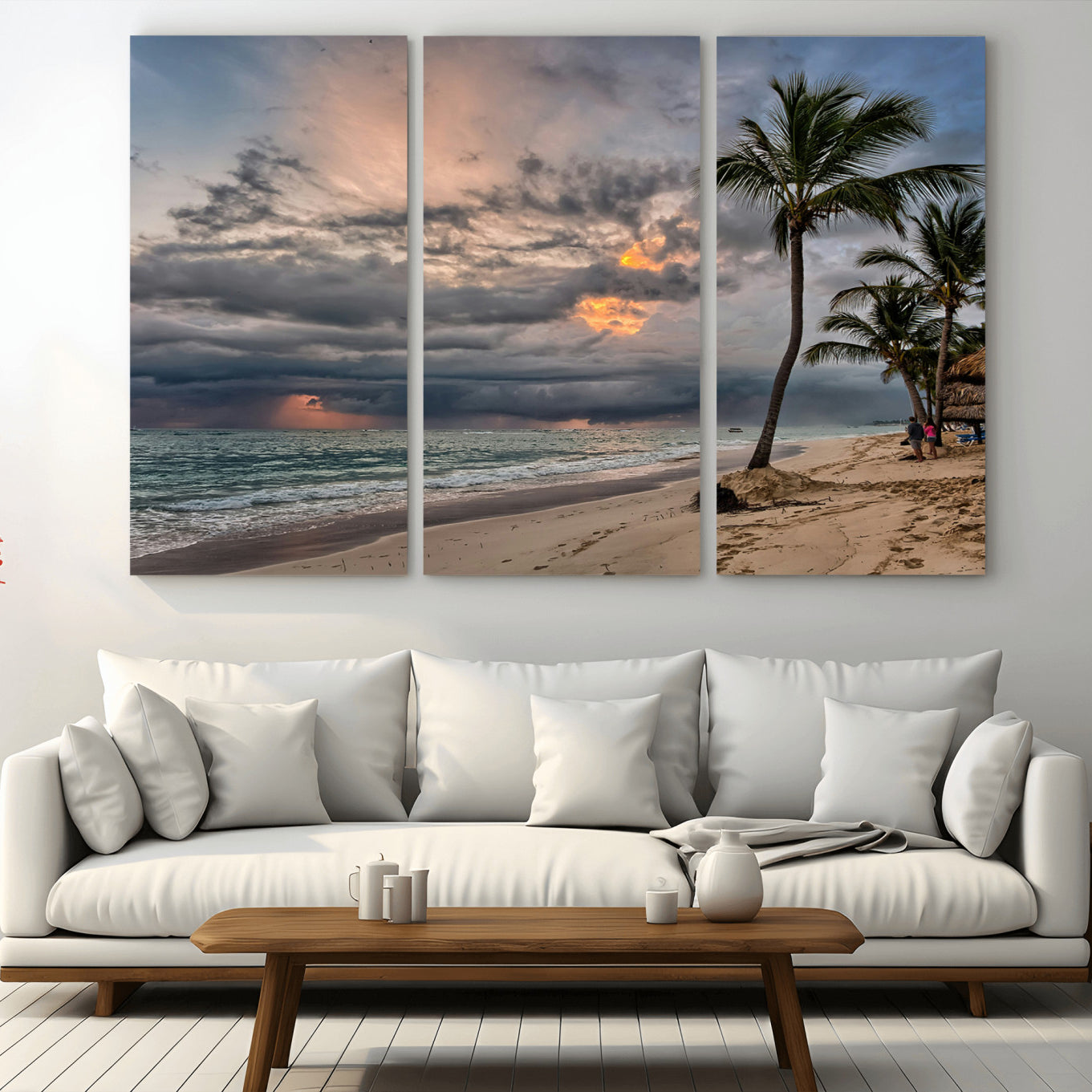 62574547-MGV-CV-36X24-Tropical Storm Wall Art Canvas Print – Framed Moody Beach Dramatic Sky Tropical Coastal Landscape Artwork for Home, Office
