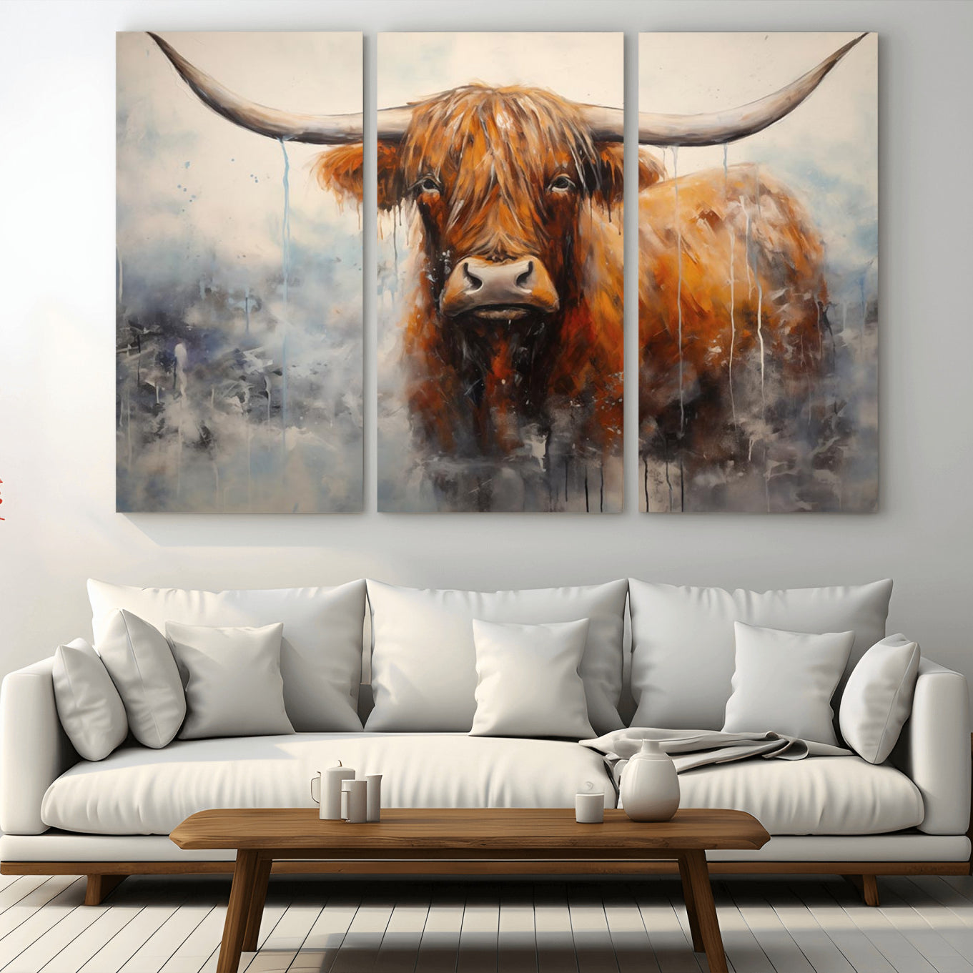 X61001-MGV-CV-36X24-Scottish Highland Wall Art Canvas Print, Framed Longhorn Art Picture Print, Western Cow Perfect Farmhouse Decor Artwork