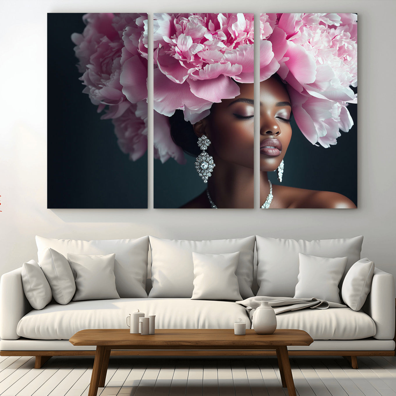 -Black Beauty Petal Crown Wall Art Canvas Print – Floral Petal Headpiece Elegant Design, Petal Inspired Artwork for Home, Office