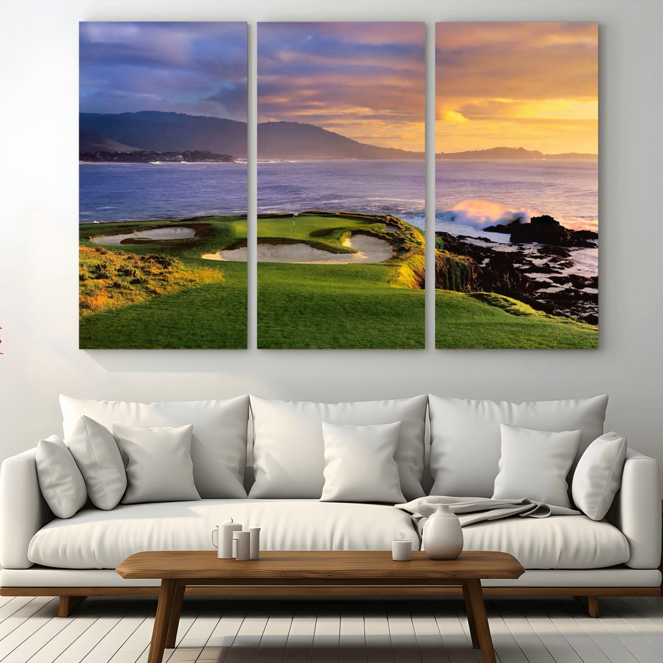 73699248-MGV-CV-36X24-Pebble Beach Golf Wall Art Canvas Print – Iconic Coastal Golf Course Artwork for Home, Office, Living Room