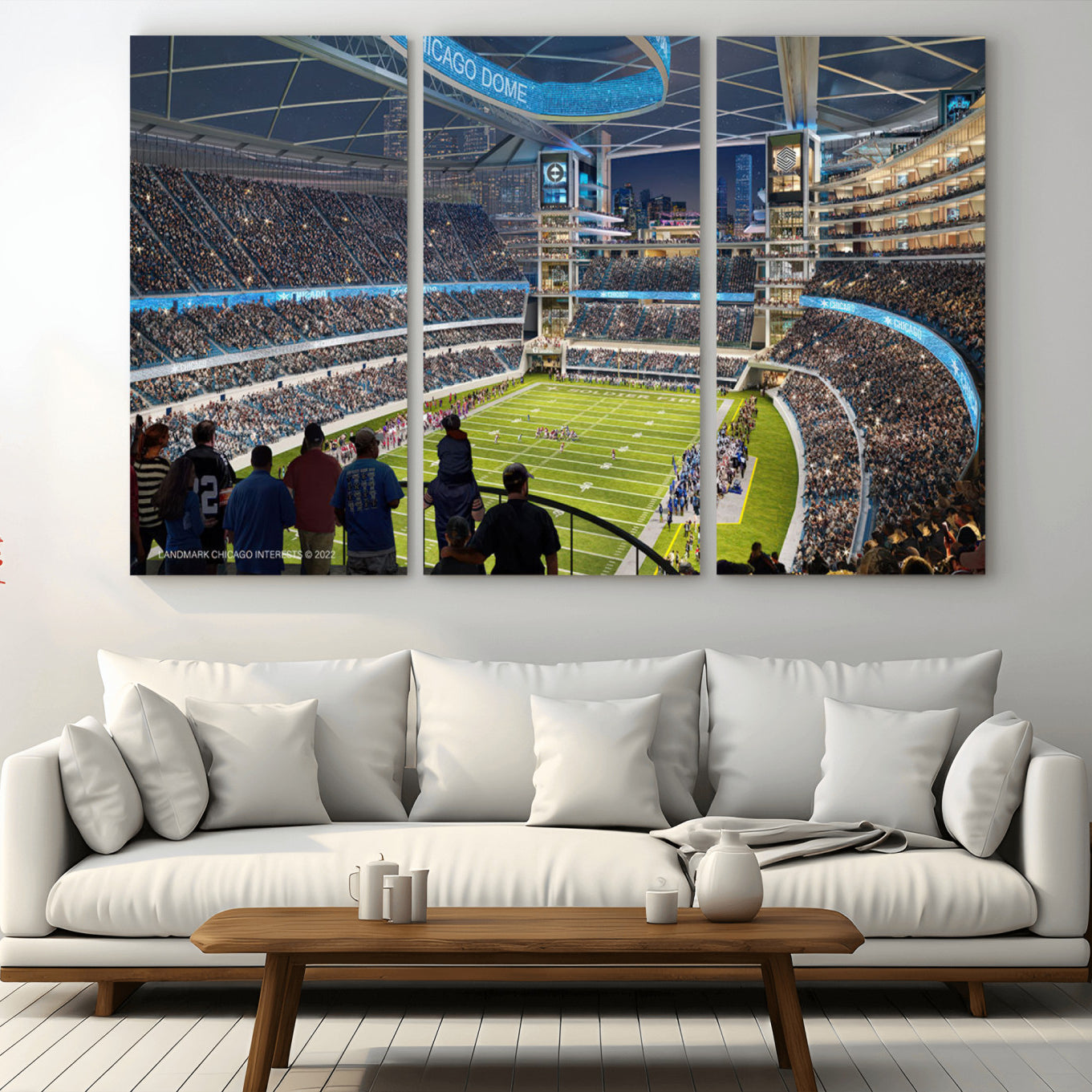 -Chicago Dome Stadium Wall Art Canvas Print – Framed Modern Football Arena City Skyline Artwork for Home, Office