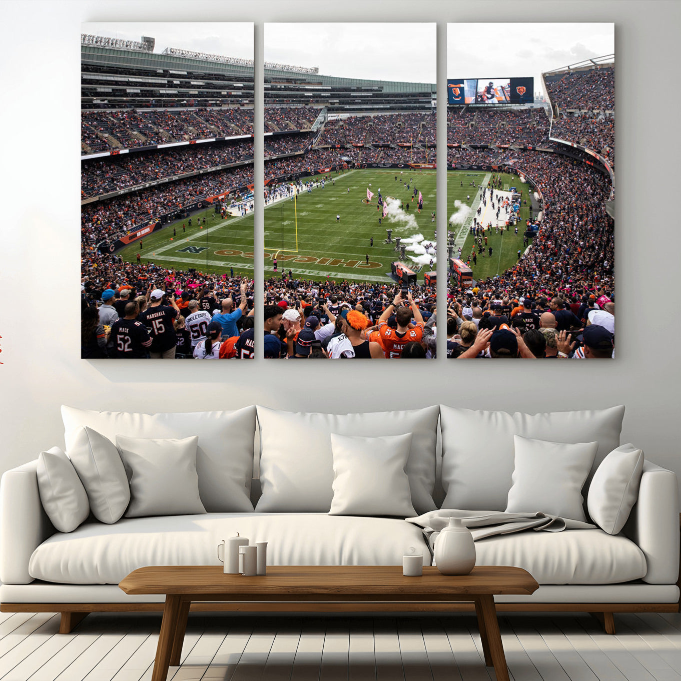 18347149-MGV-CV-48X32-3P-Chicago Bears Soldier Field Wall Art Canvas Print – Framed NFL Football Stadium Action Crowd Scene for home, office
