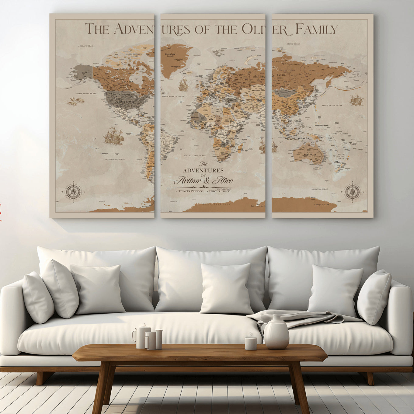 -Personalized Push Pin World Map Canvas – Custom Framed Travel Tracker Wall Art, Large Adventure Map with Pins for Home, Office