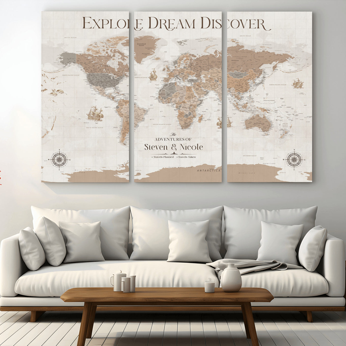 -Personalized Push Pin World Map Canvas – Custom Framed Travel Tracker Wall Art, Large Adventure Map with Pins for Home, Office